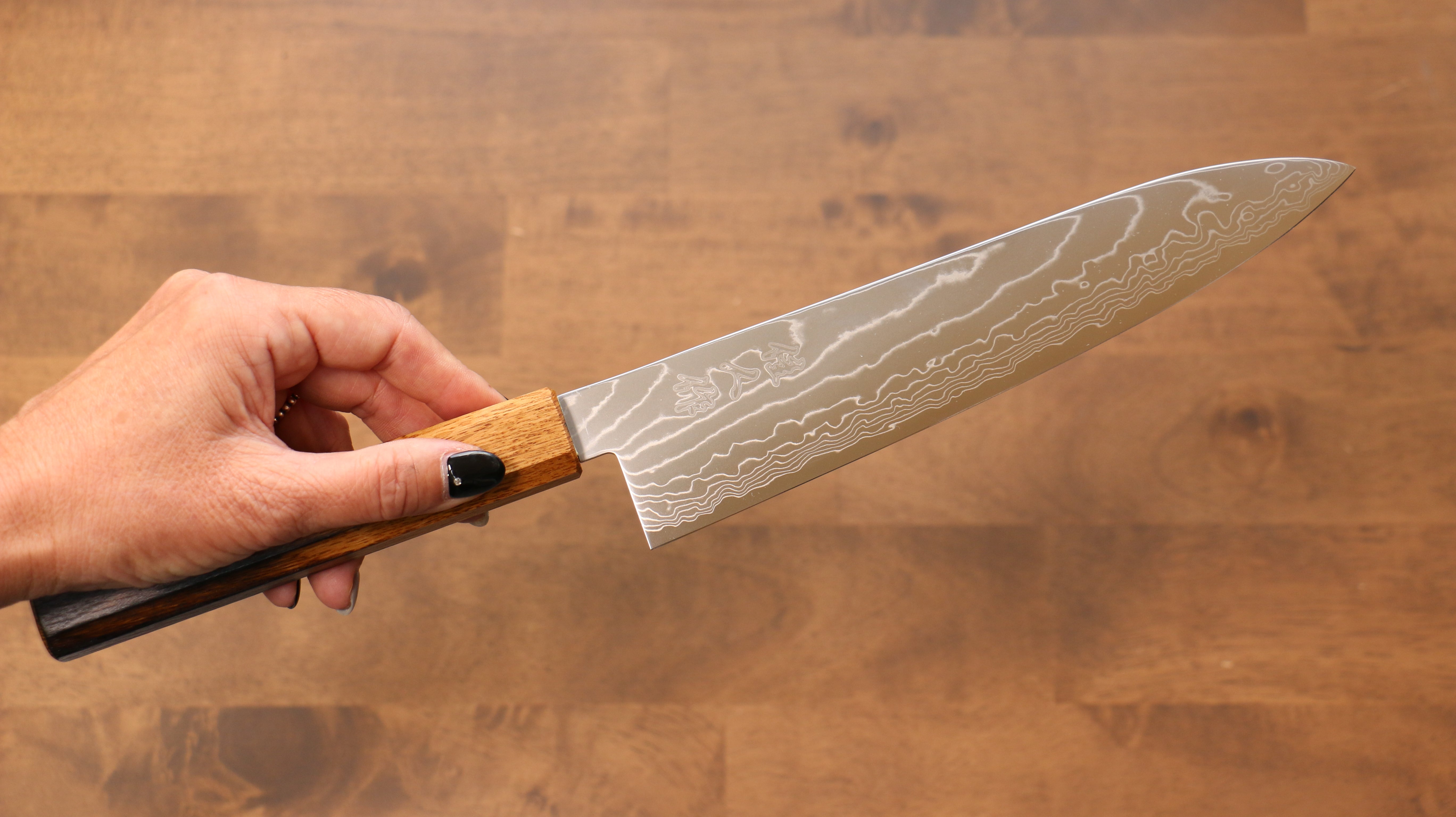 Kajin Cobalt Special Steel Damascus Gyuto 210mm Burnt Oak (Mehakkaku) Handle - Seisuke Knife