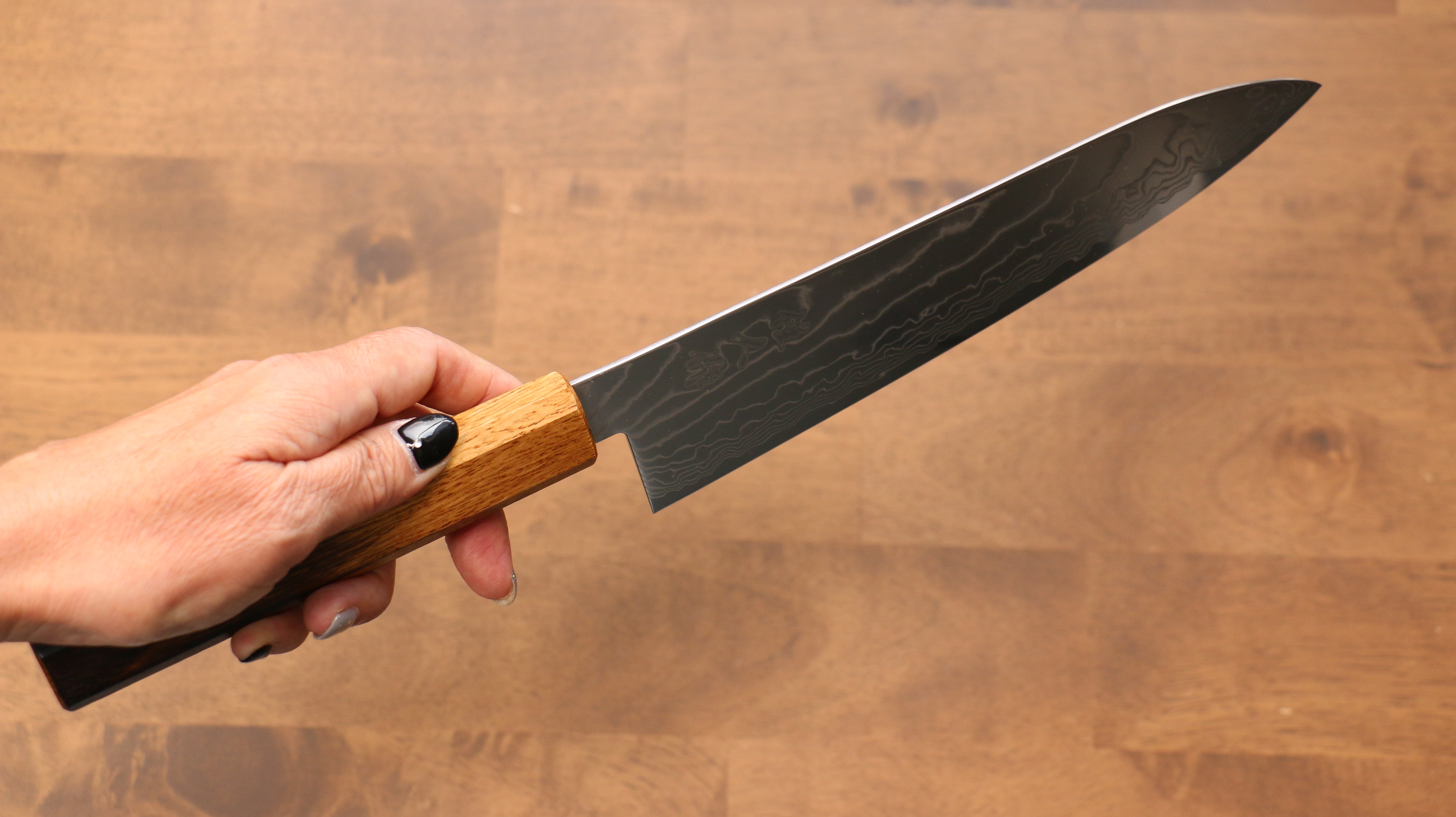 Kajin Cobalt Special Steel Damascus Gyuto 210mm Burnt Oak (Mehakkaku) Handle - Seisuke Knife