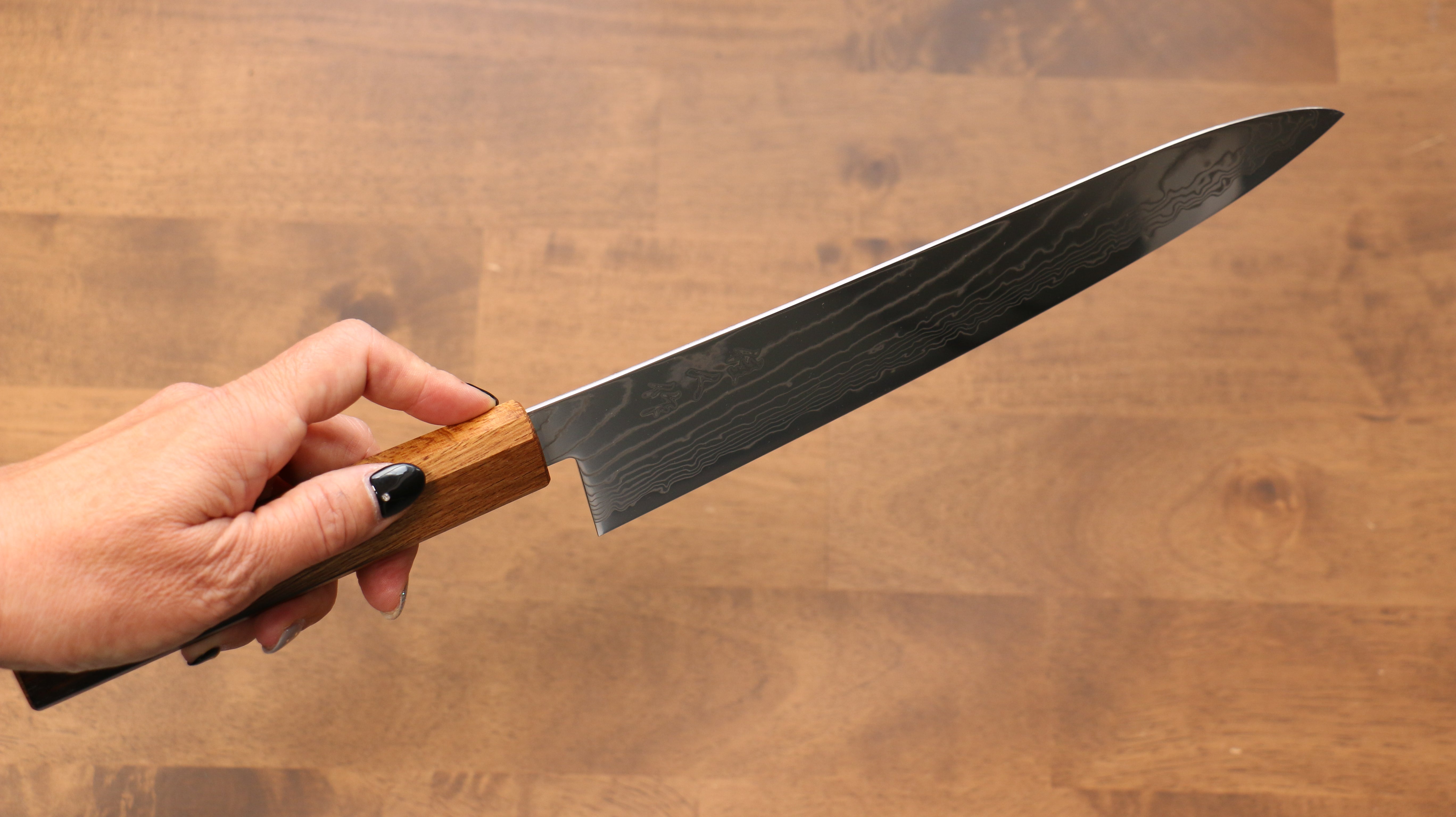 Kajin Cobalt Special Steel Damascus Gyuto 240mm Mehakkaku Burnt Oak Handle - Seisuke Knife