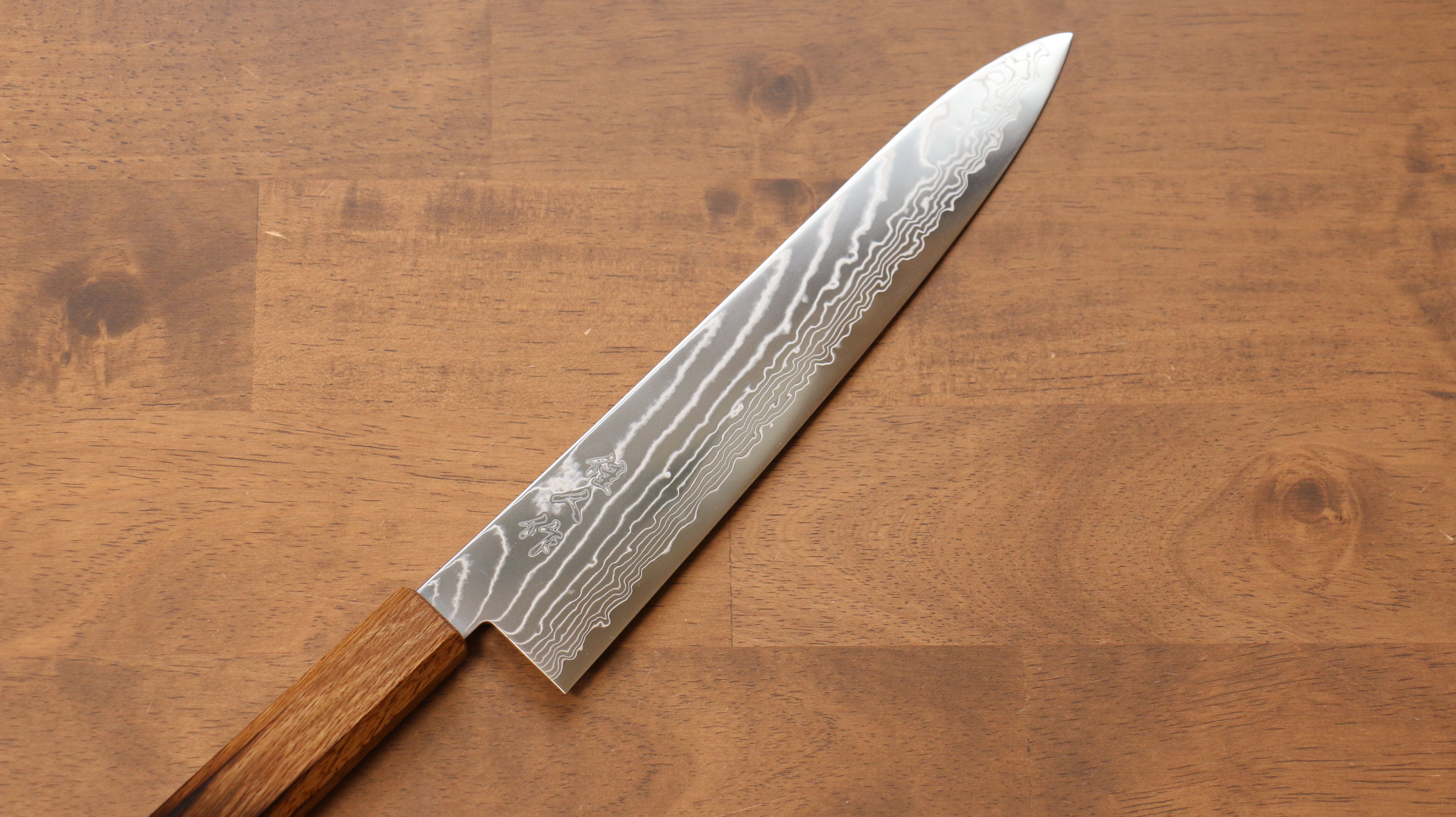 Kajin Cobalt Special Steel Damascus Gyuto 240mm Mehakkaku Burnt Oak Handle - Seisuke Knife