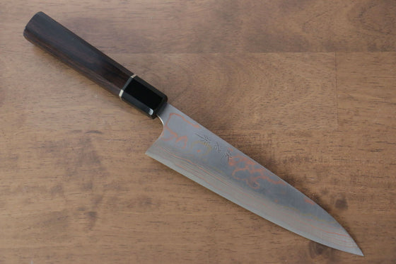 Takeshi Saji Blue Steel No.2 Colored Damascus Gyuto 180mm with Ebony with Ring Handle - Seisuke Knife