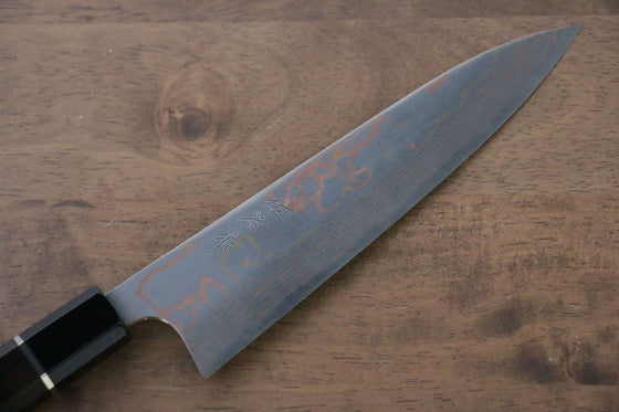 Takeshi Saji Blue Steel No.2 Colored Damascus Gyuto 180mm with Ebony with Ring Handle - Seisuke Knife