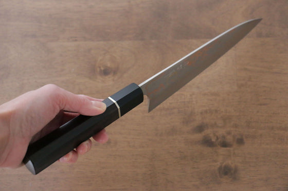 Takeshi Saji Blue Steel No.2 Colored Damascus Gyuto 180mm with Ebony with Ring Handle - Seisuke Knife