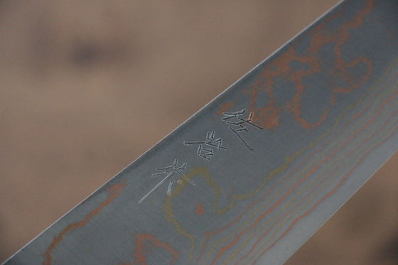 Takeshi Saji Blue Steel No.2 Colored Damascus Gyuto 180mm with Ebony with Ring Handle - Seisuke Knife