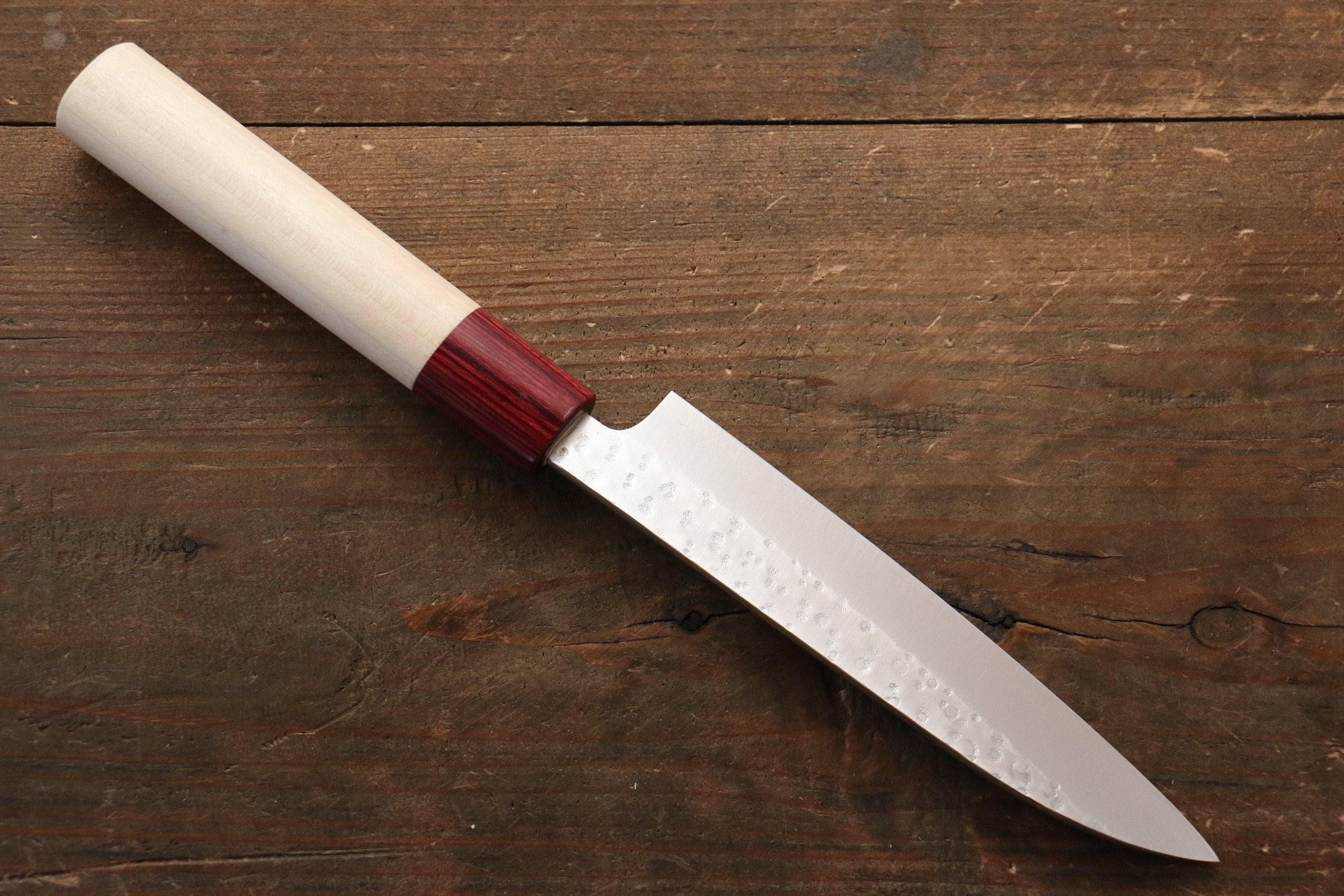 Seisuke VG10 16 Layer Hammered Damascus Petty-Utility 135mm Magnolia Handle - Seisuke Knife