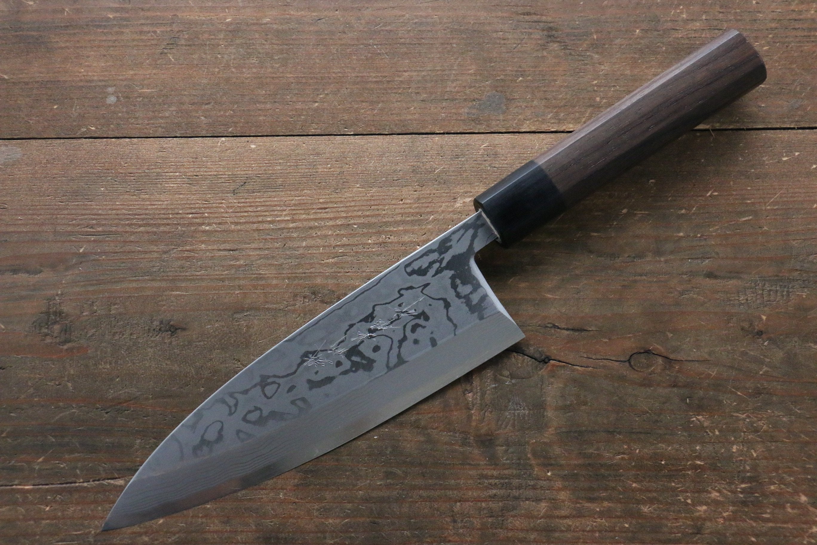[Left Handed] Hideo Kitaoka Blue Steel No.2 Damascus Deba 180mm with Shitan Handle - Seisuke Knife