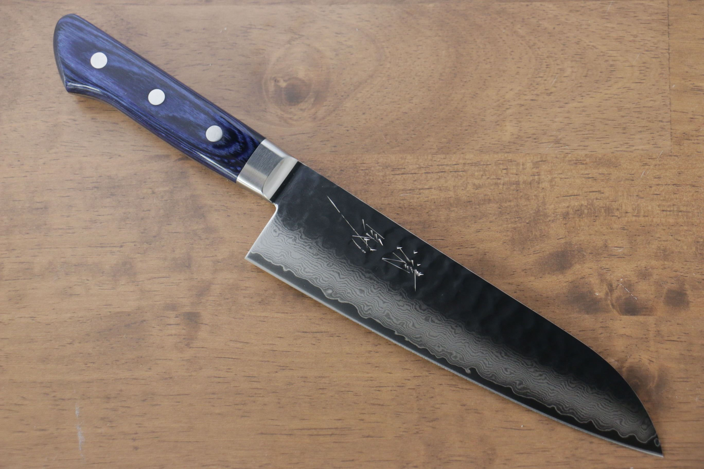 Seisuke Seiun VG10 33 Layer Damascus Santoku 180mm Blue Pakka wood Handle - Seisuke Knife