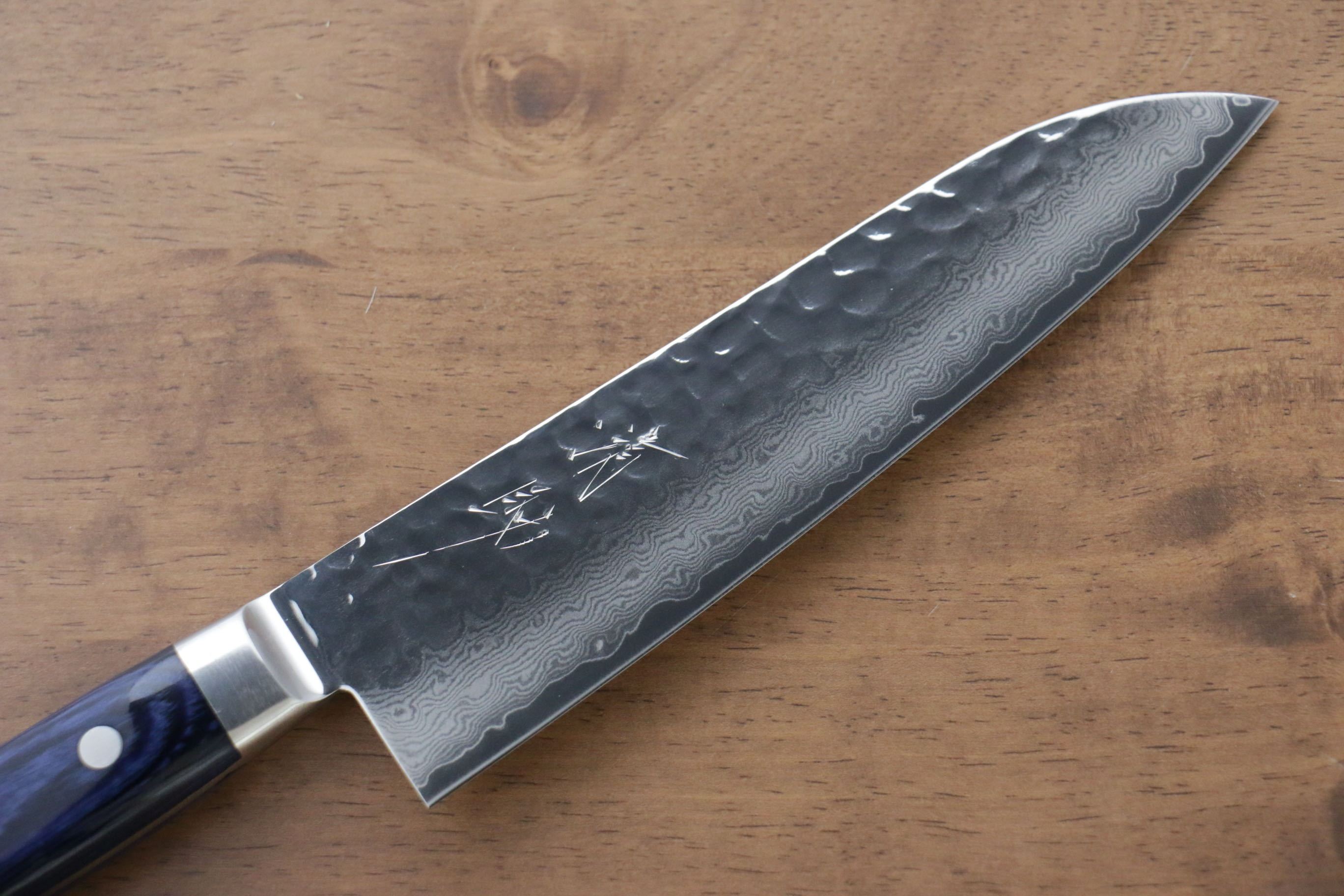 Seisuke Seiun VG10 33 Layer Damascus Santoku 180mm Blue Pakka wood Handle - Seisuke Knife