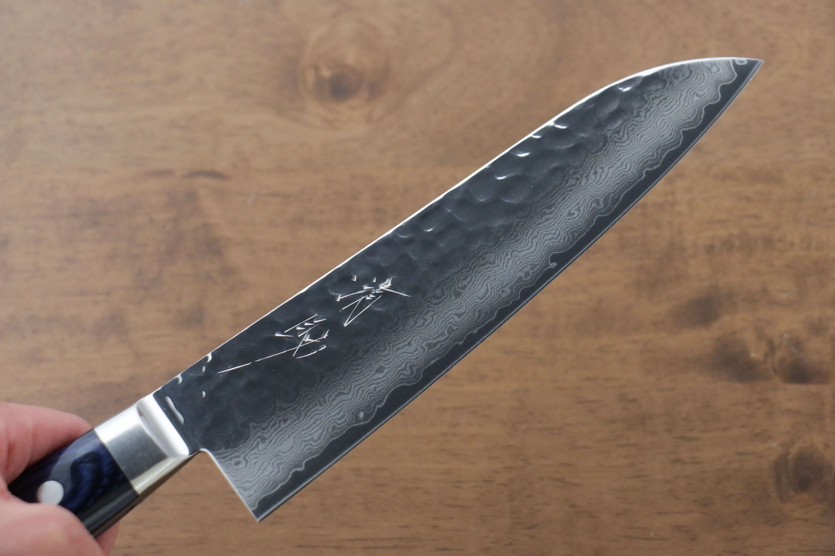 Seisuke Seiun VG10 33 Layer Damascus Santoku 180mm Blue Pakka wood Handle - Seisuke Knife