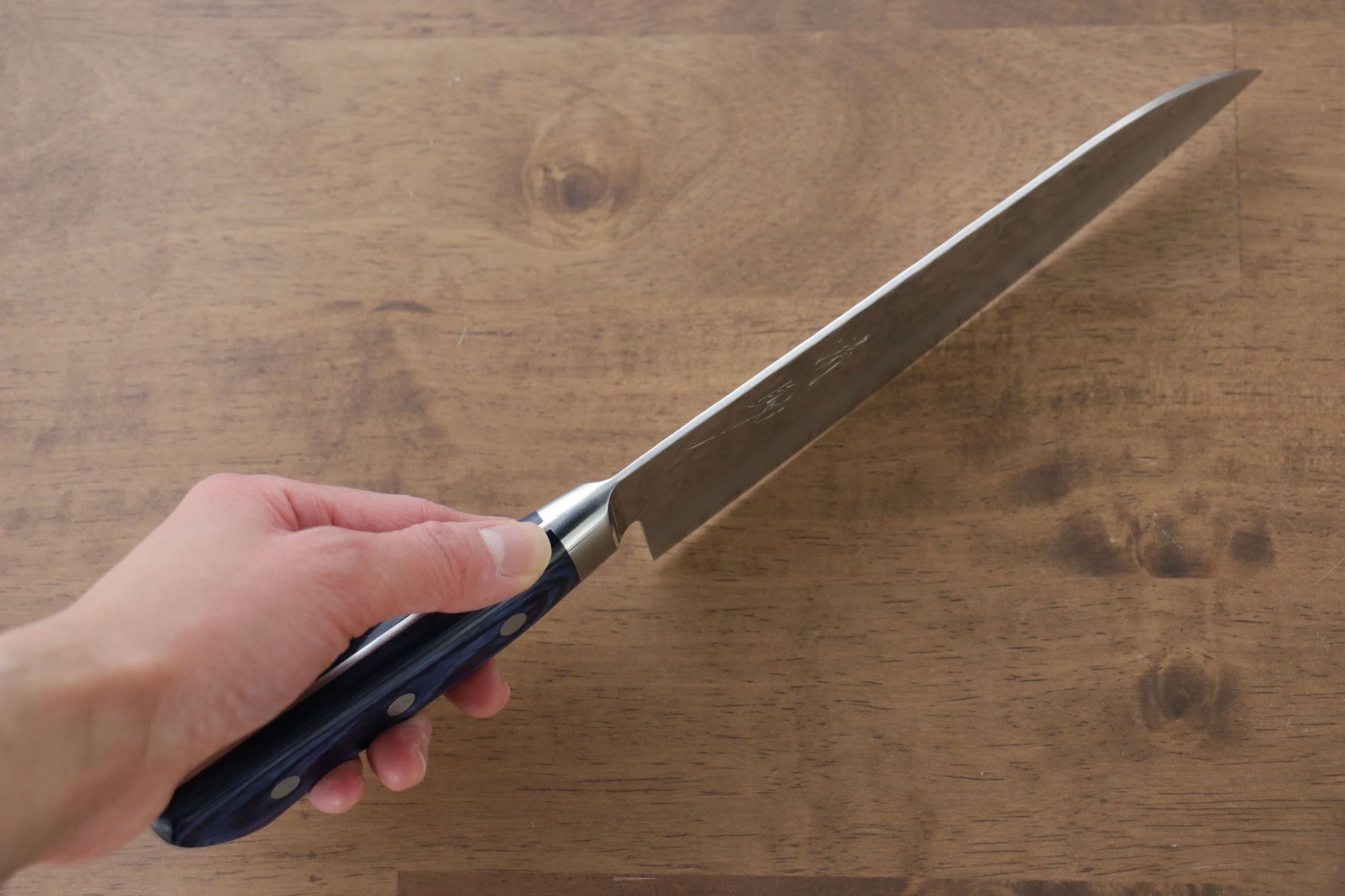Seisuke Seiun VG10 33 Layer Damascus Santoku 180mm Blue Pakka wood Handle - Seisuke Knife