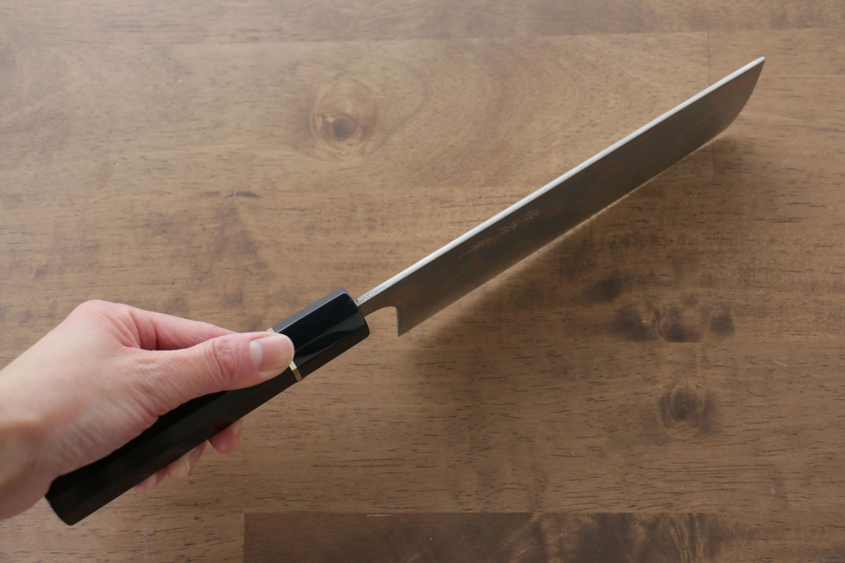 Takeshi Saji Blue Steel No.2 Colored Damascus Nakiri 165mm Ebony with Ring Handle - Seisuke Knife