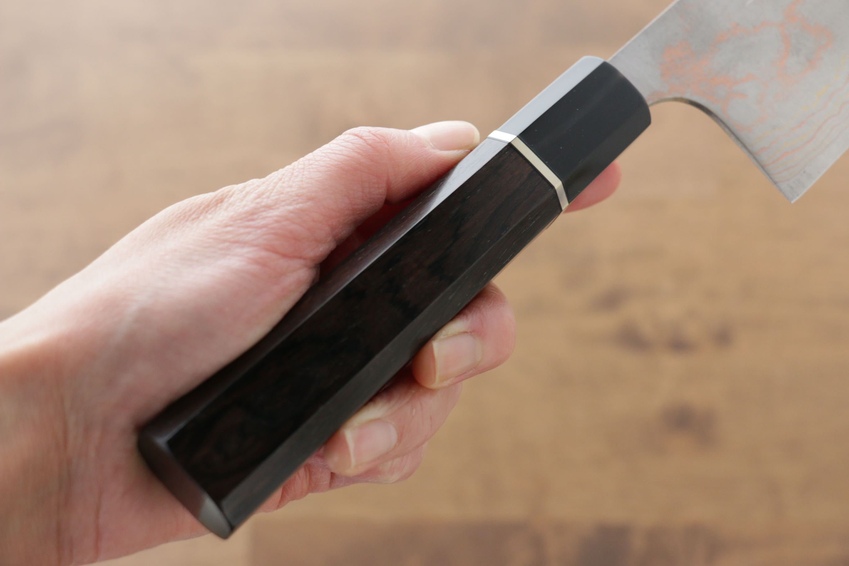 Takeshi Saji Blue Steel No.2 Colored Damascus Nakiri 165mm Ebony with Ring Handle - Seisuke Knife
