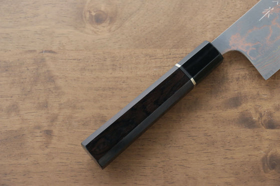 Takeshi Saji Blue Steel No.2 Colored Damascus Nakiri 165mm Ebony with Ring Handle - Seisuke Knife