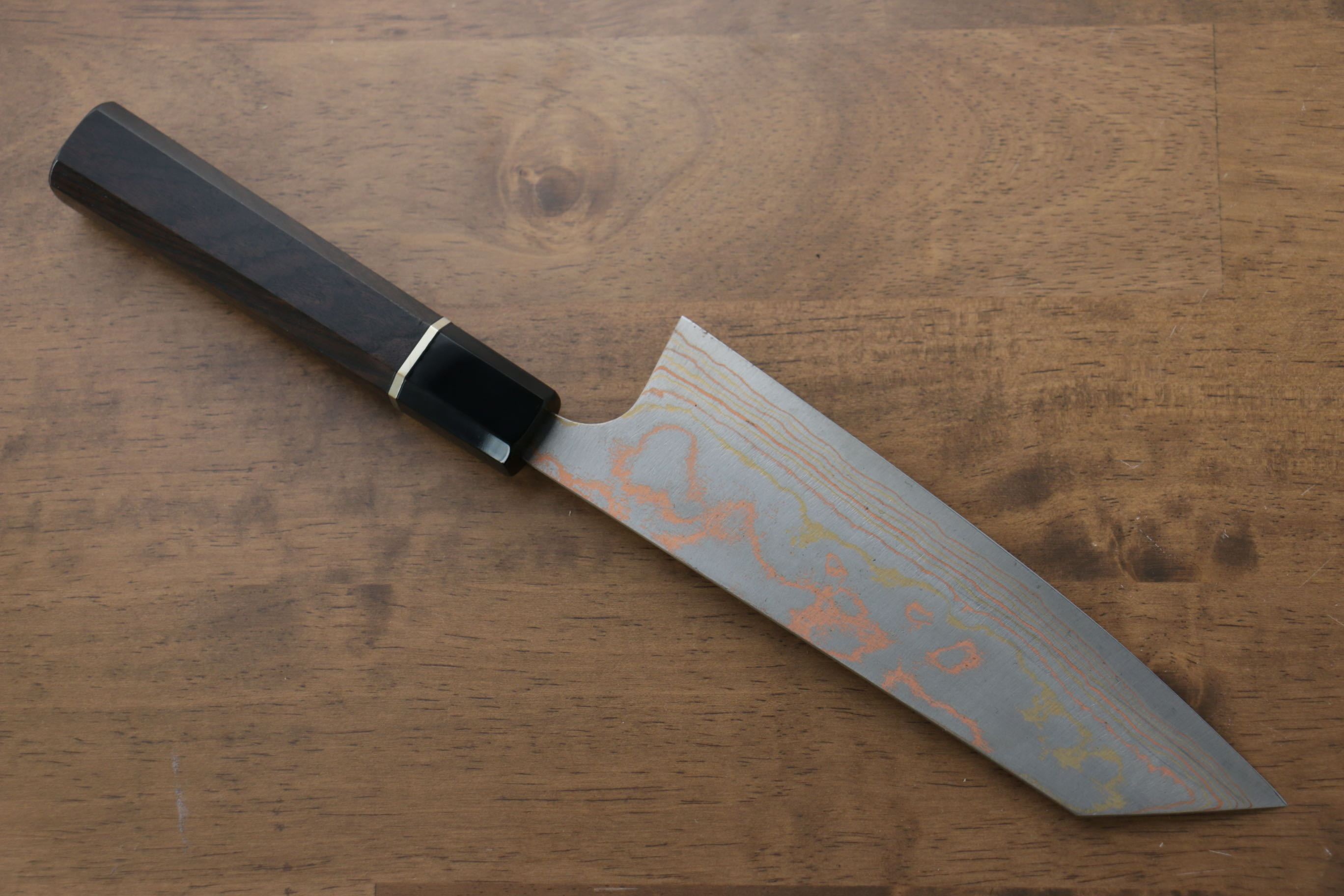Takeshi Saji Blue Steel No.2 Colored Damascus Bunka 165mm Ebony with Ring Handle - Seisuke Knife