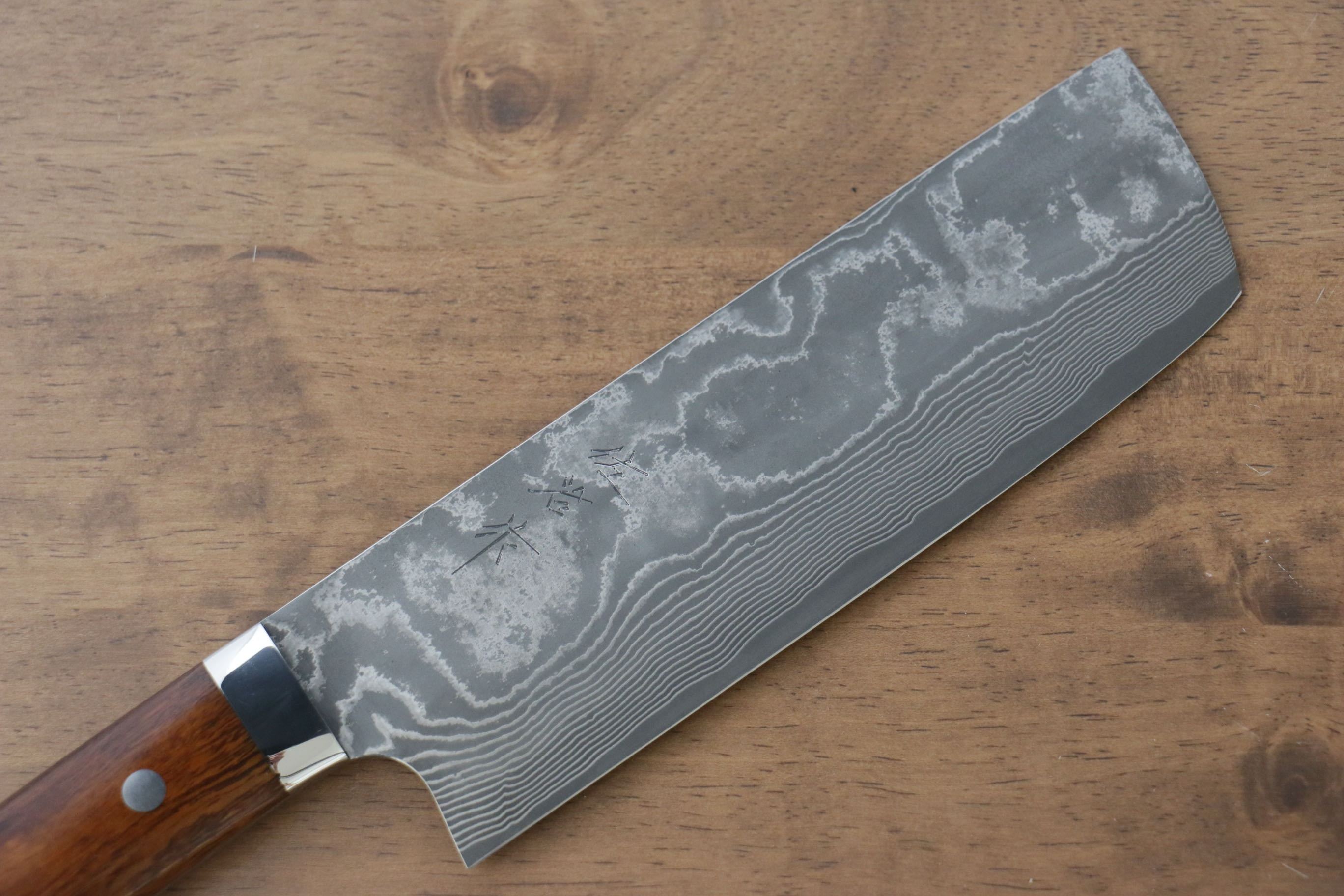 Takeshi Saji VG10 Black Damascus Nakiri 170mm Ironwood Handle - Seisuke Knife