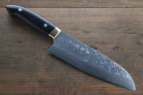 Takeshi Saji SRS13 Hammered Santoku Japanese Chef Knife 180mm with Black Micarta - Seisuke Knife