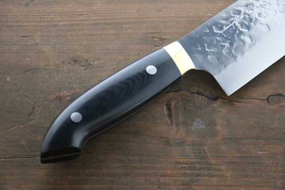 Takeshi Saji SRS13 Hammered Santoku Japanese Chef Knife 180mm with Black Micarta - Seisuke Knife