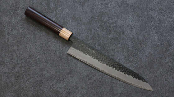 Seisuke Shitan Blue Super Hammered Kurouchi Gyuto 240mm Shitan Handle - Seisuke Knife