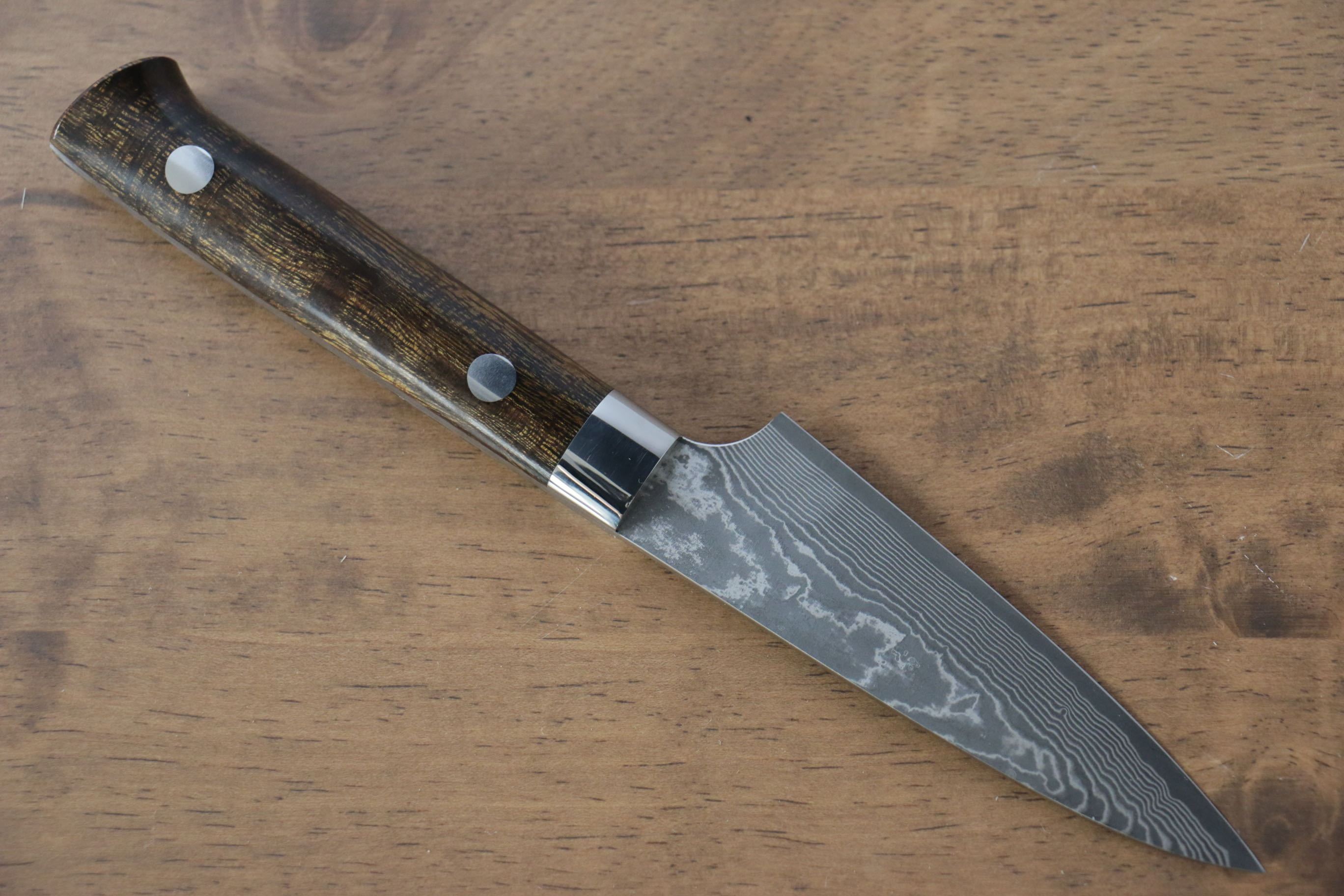 Takeshi Saji VG10 Black Damascus Petty-Utility 90mm Ironwood Handle - Seisuke Knife