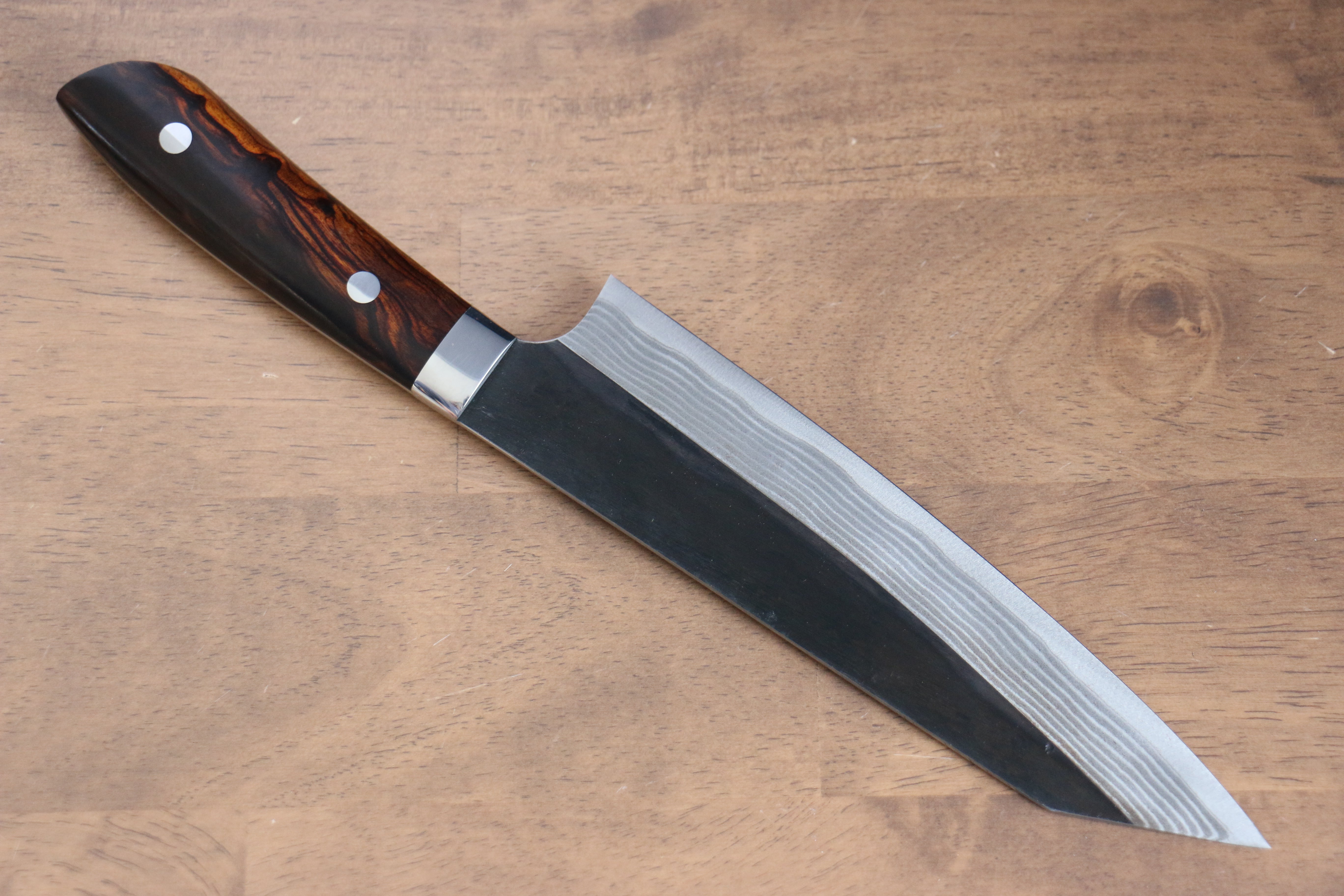 Takeshi Saji Blue Super Kurouchi Damascus Gyuto 180mm Ironwood(Nomura Style) Handle - Seisuke Knife