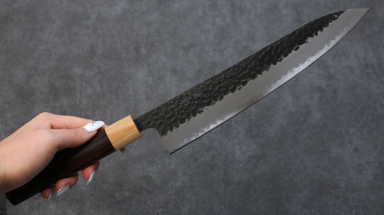 Seisuke Shitan Blue Super Hammered Kurouchi Gyuto 240mm Shitan Handle - Seisuke Knife