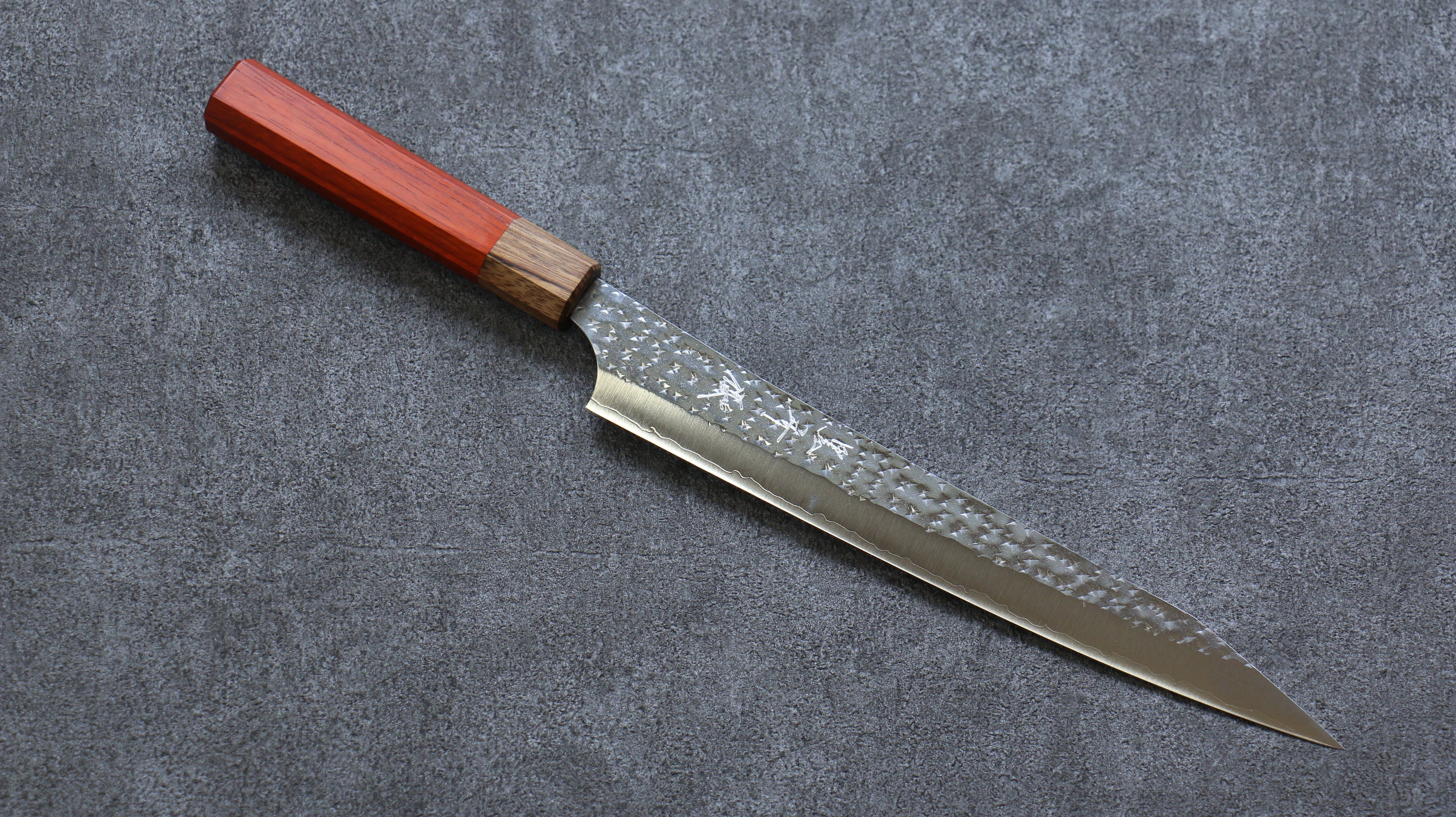 Yu Kurosaki Senko Ei SG2 Hammered Sujihiki 240mm Padoauk Handle - Seisuke Knife