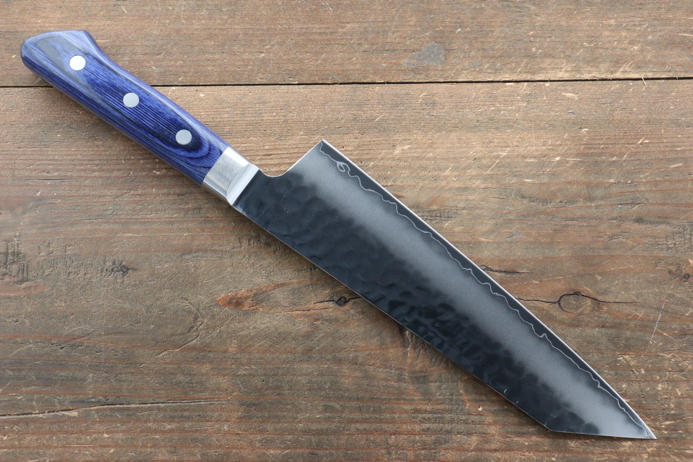 Seisuke Aotsuchi AUS10 Hammered Kiritsuke Santoku 195mm Blue Pakka wood Handle - Seisuke Knife