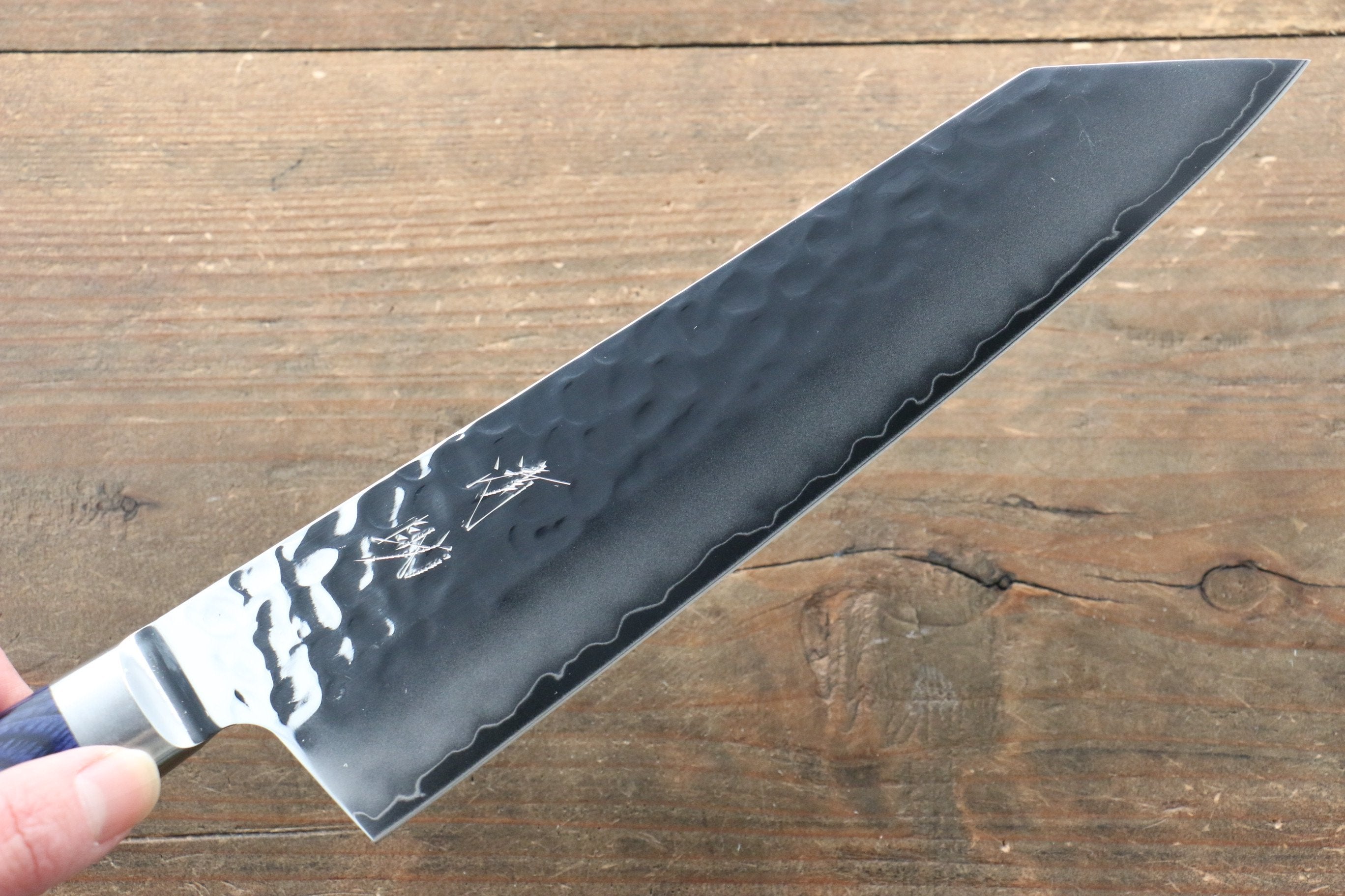 Seisuke Aotsuchi AUS10 Hammered Kiritsuke Santoku 195mm Blue Pakka wood Handle - Seisuke Knife