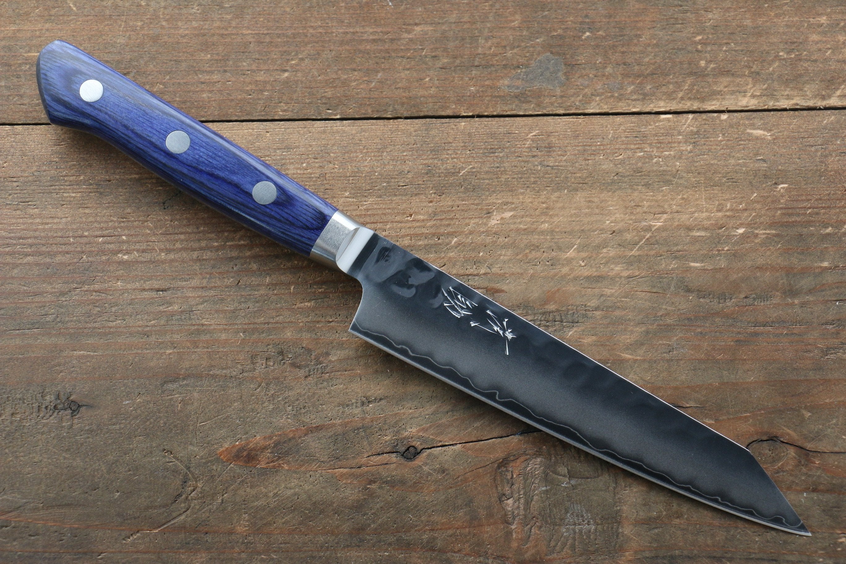 Seisuke Aotsuchi AUS10 Hammered Kiritsuke Petty-Utility 140mm Blue Pakka wood Handle - Seisuke Knife