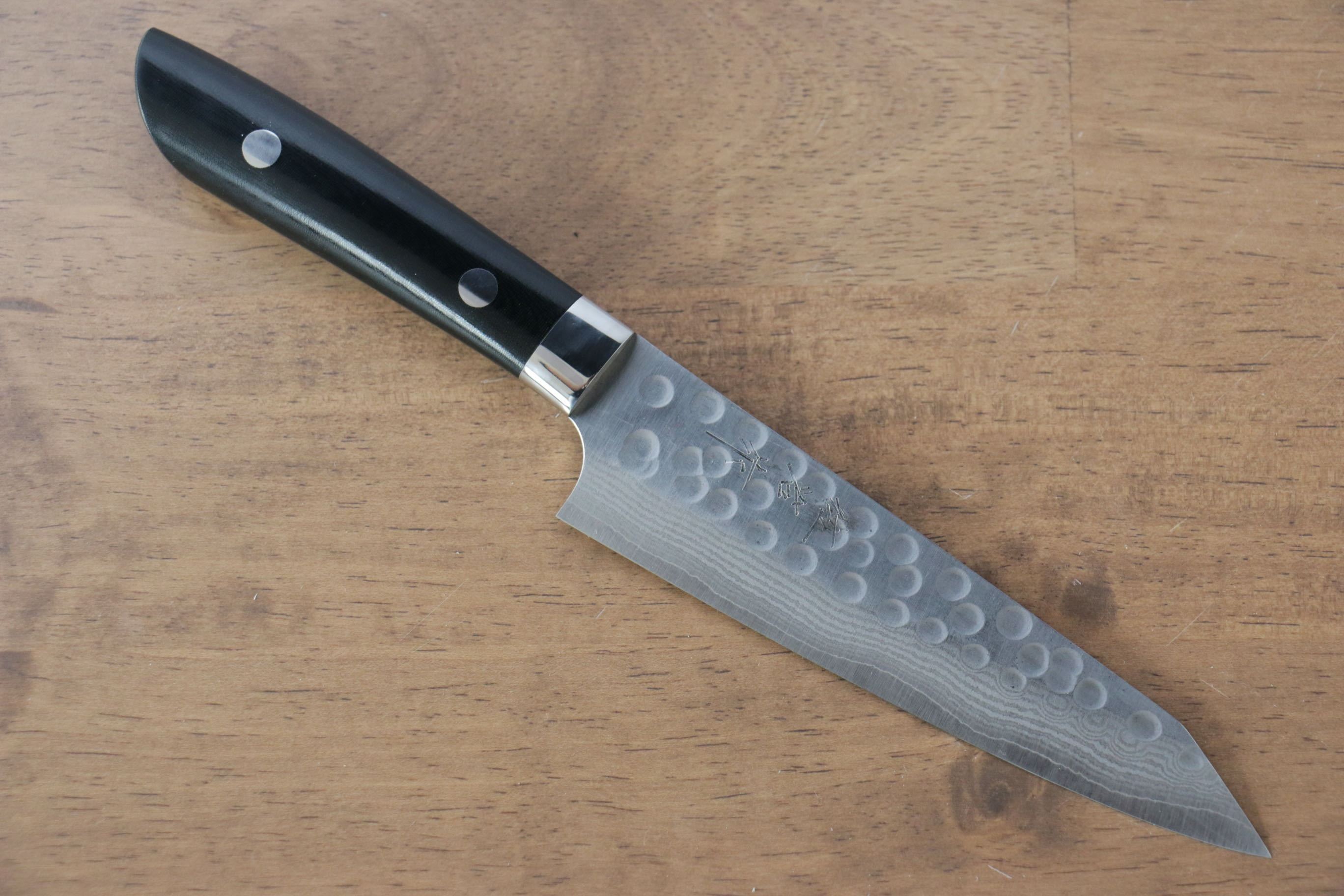 Takeshi Saji SRS13 Hammered Kiritsuke Petty-Utility 135mm Black Micarta Handle - Seisuke Knife
