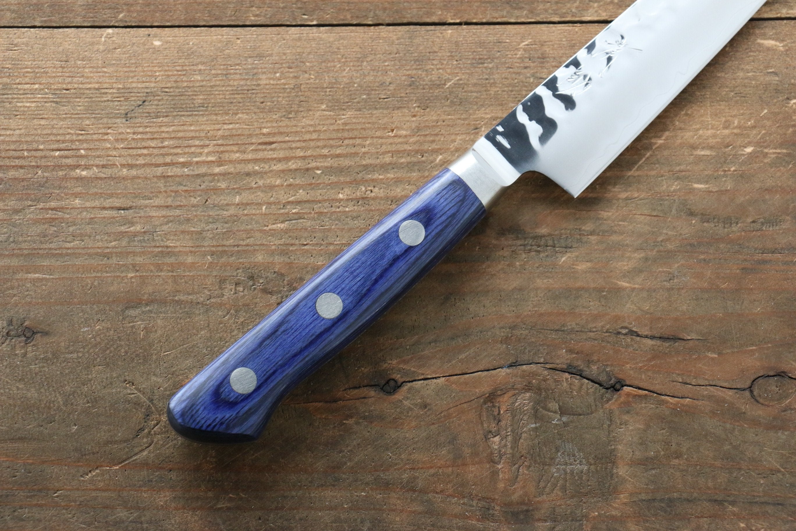 Seisuke Aotsuchi AUS10 Hammered Kiritsuke Petty-Utility 140mm Blue Pakka wood Handle - Seisuke Knife