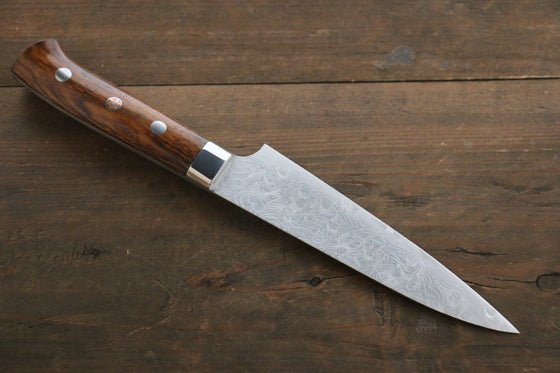 Takeshi Saji SG2 Diamond Finish Damascus Petty Japanese Chef Knife 135mm wtih Ironwood handle - Seisuke Knife