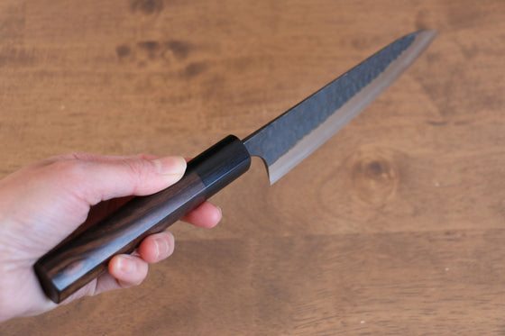 Anryu Blue Super Hammered Black Finished Petty-Utility  150mm Shitan Handle - Seisuke Knife