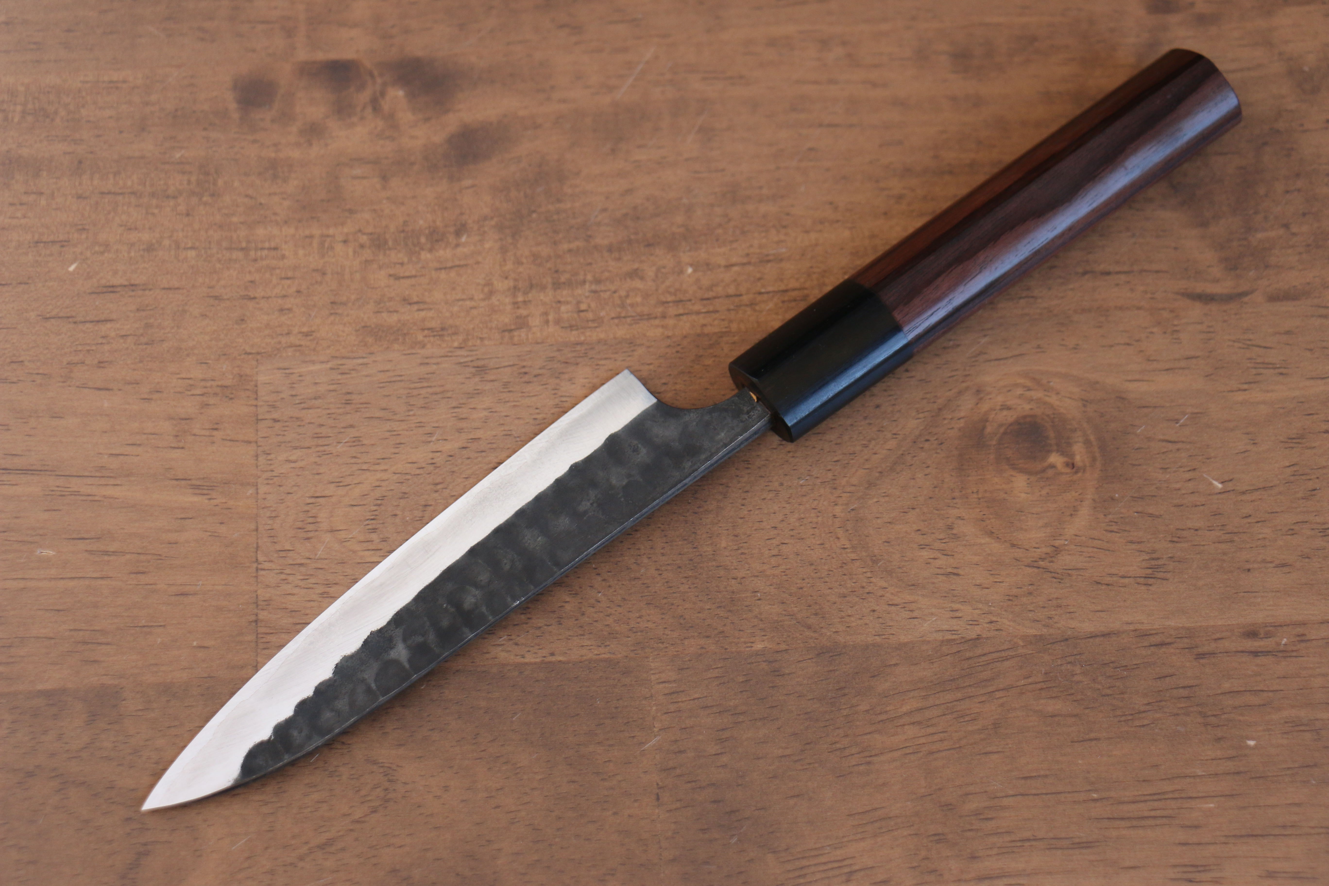 Anryu Blue Super Hammered Black Finished Petty-Utility 130mm Shitan Handle - Seisuke Knife