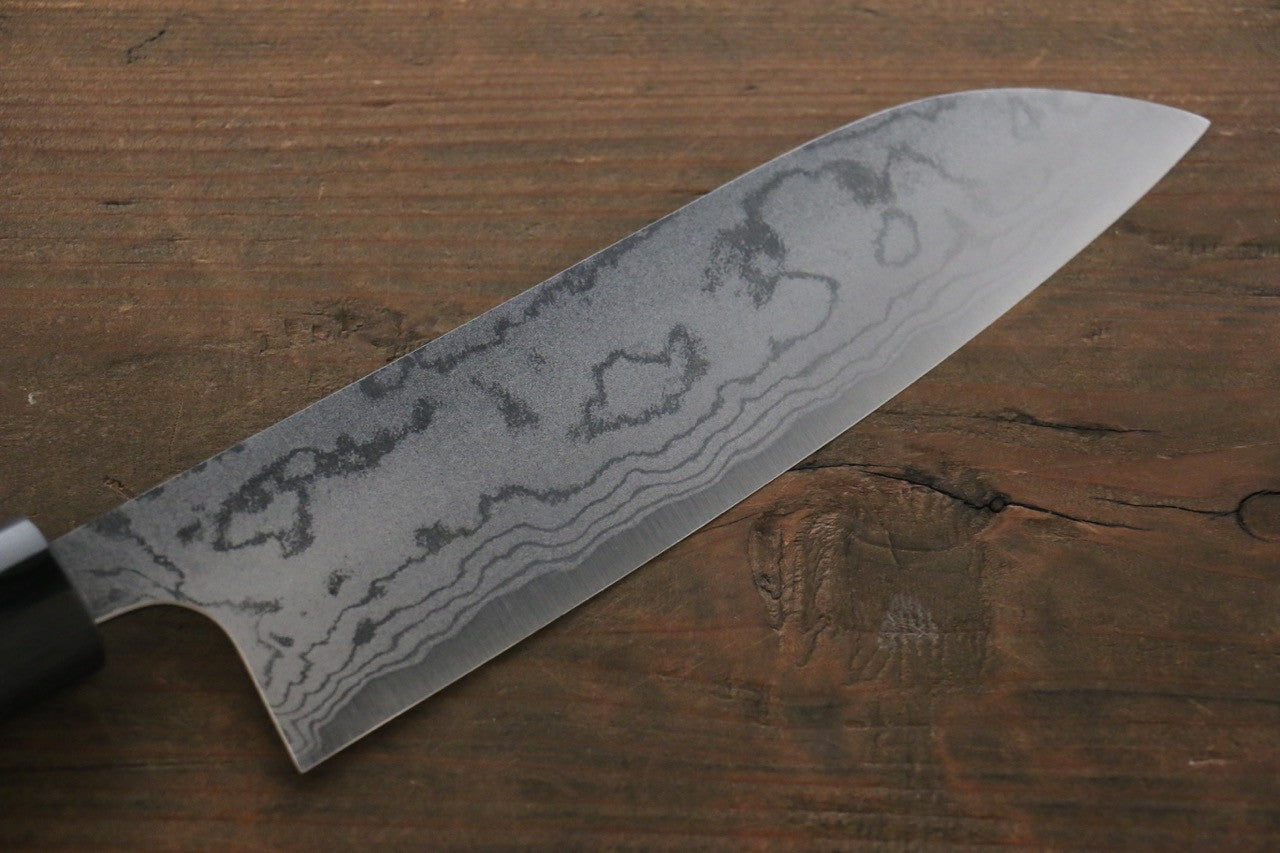 Shungo Ogata White Steel No.2 Damascus Migaki Finished Santoku 180mm Shitan Handle - Seisuke Knife