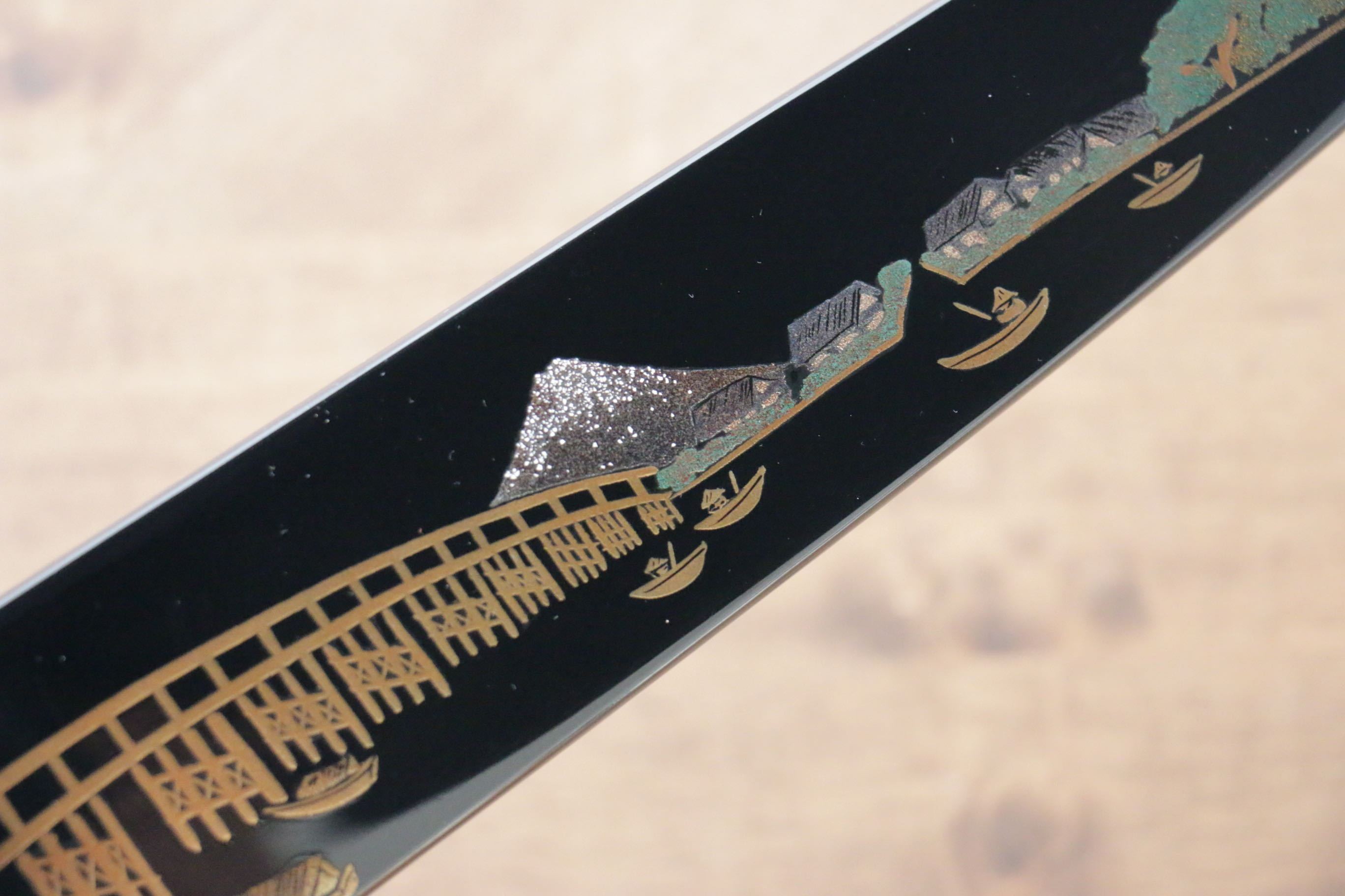 Takeshi Saji Blue Steel No.2 Colored Damascus Sujihiki 270mm Lacquered Handle with Sheath - Seisuke Knife