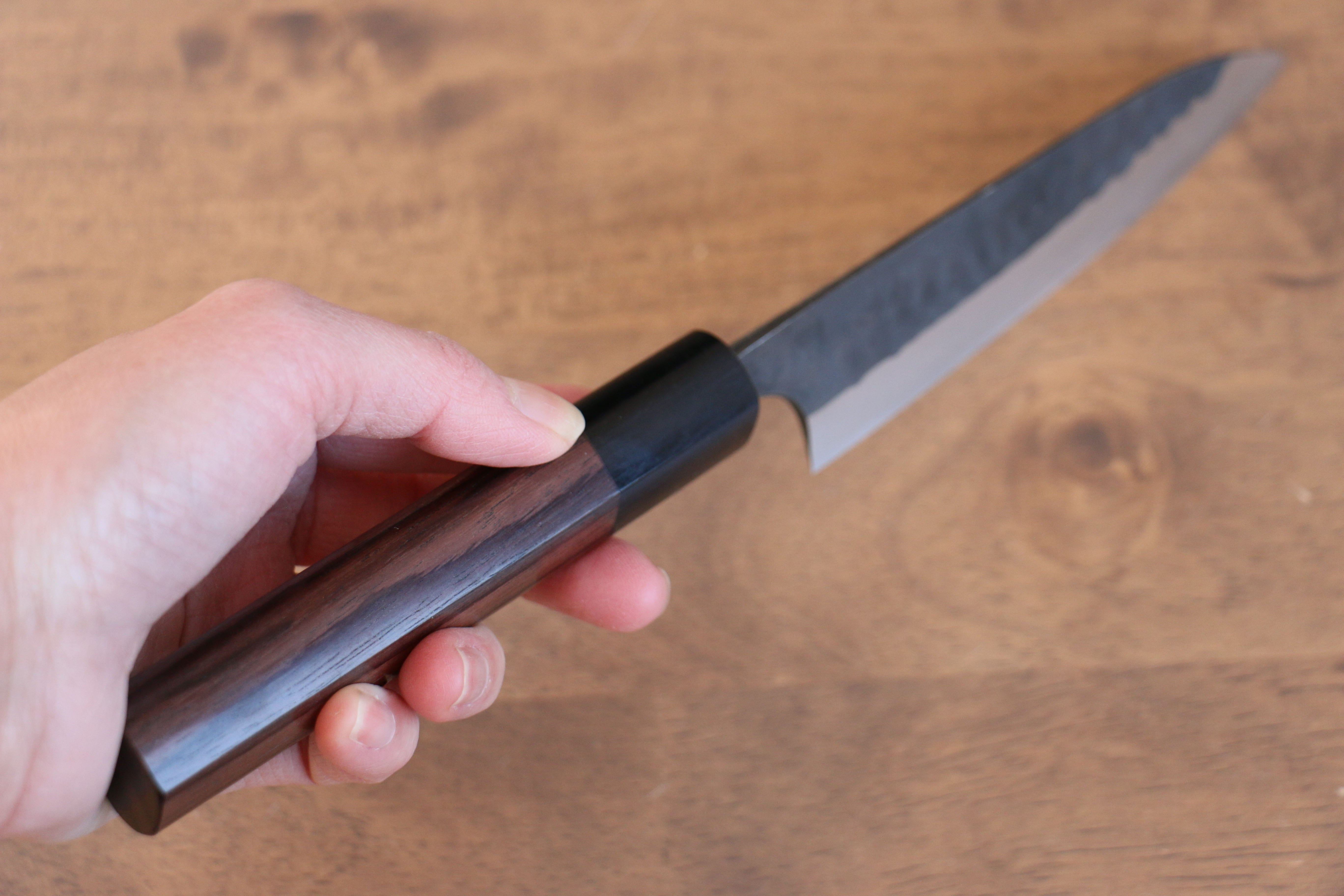 Anryu Blue Super Hammered Black Finished Petty-Utility 130mm Shitan Handle - Seisuke Knife