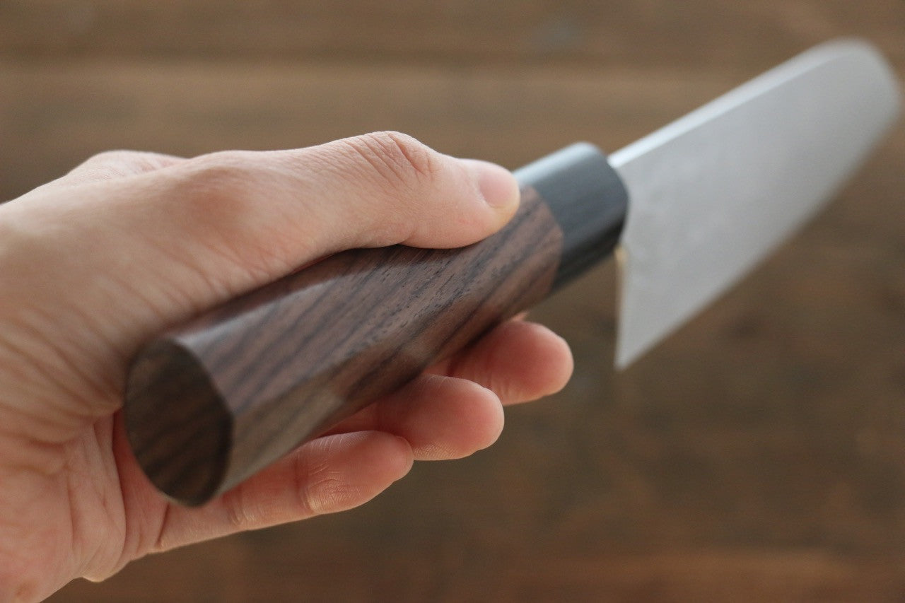 Shungo Ogata White Steel No.2 Damascus Migaki Finished Santoku 180mm Shitan Handle - Seisuke Knife