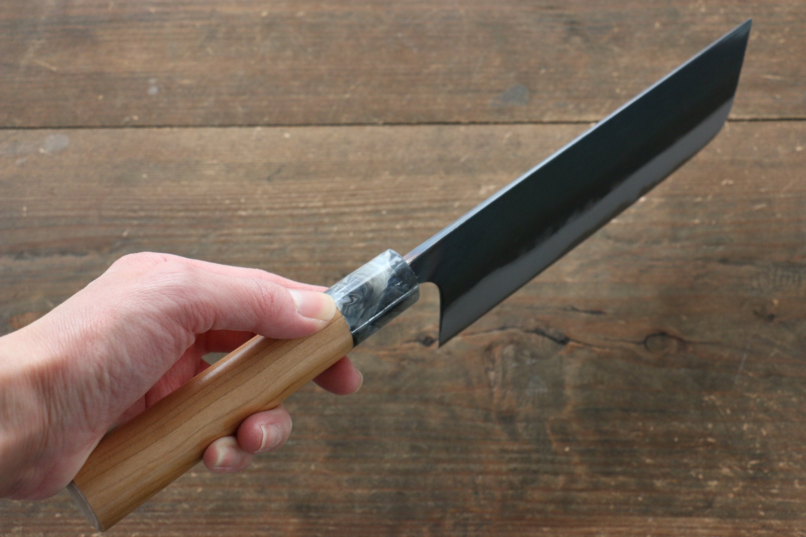 Masakage Mizu Blue Steel No.2 Black Finished Nakiri Knife 170mm with American Cherry Handle - Seisuke Knife