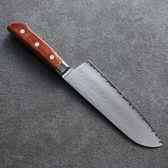 Sakai Takayuki VG5 Hammered Santoku 175mm Brown Pakka wood Handle - Seisuke Knife