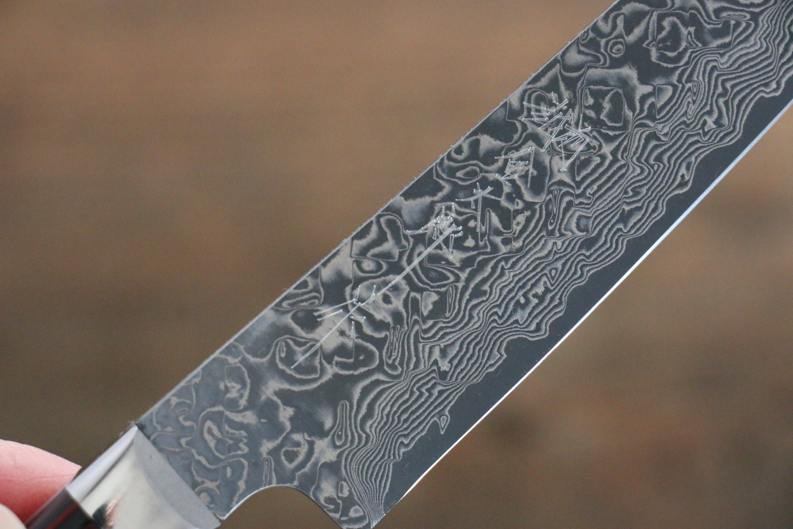Yoshimi Kato VG10 Damascus Steak 120mm with Red Pakkawood Handle - Seisuke Knife