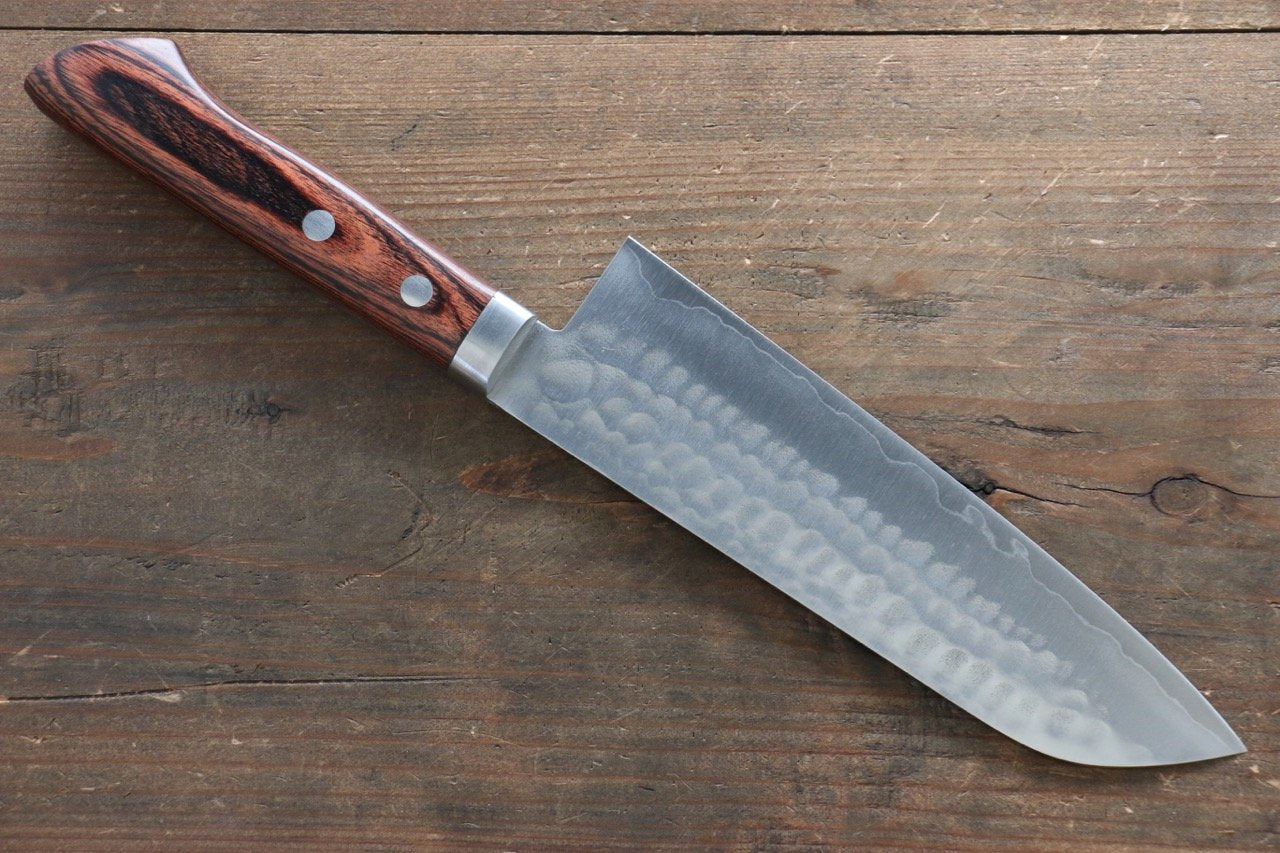 Kunihira Tanzo VG1 Hammered Santoku Japanese Chef Knife 170mm with Mahogany Handle - Seisuke Knife