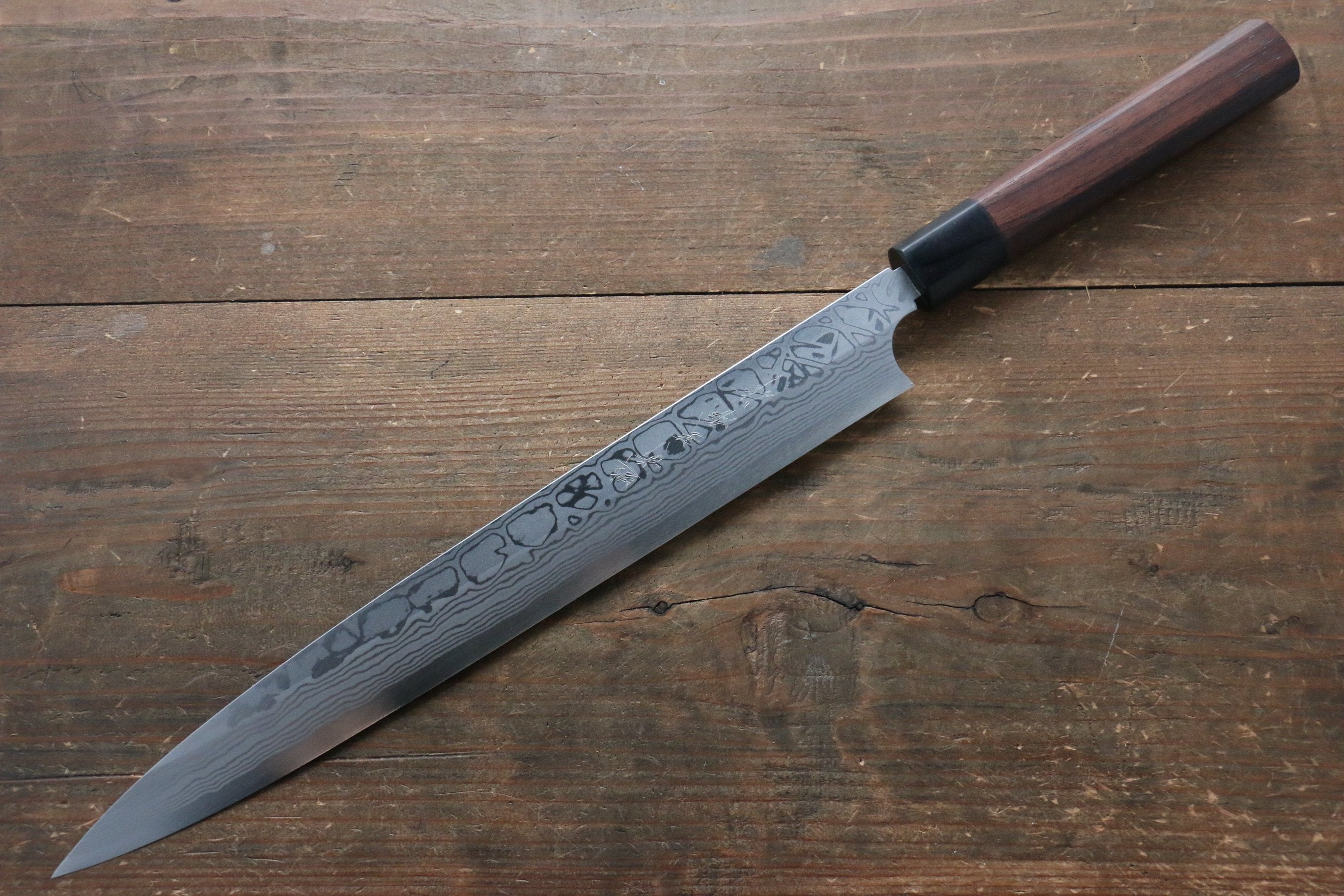 [Left Handed] Hideo Kitaoka Blue Steel No.2 Damascus Yanagiba 300mm with Shitan Handle - Seisuke Knife