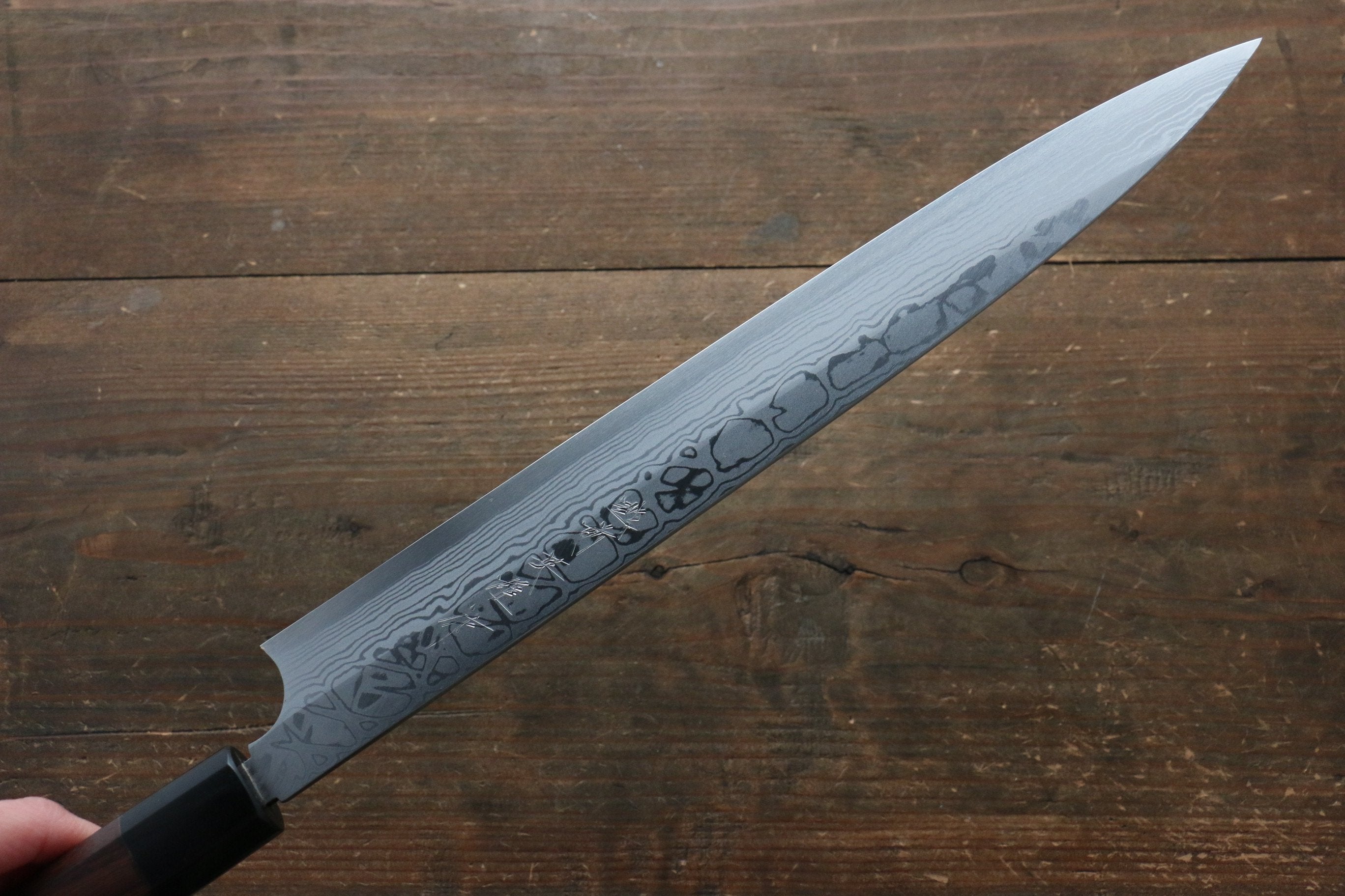 [Left Handed] Hideo Kitaoka Blue Steel No.2 Damascus Yanagiba 300mm with Shitan Handle - Seisuke Knife