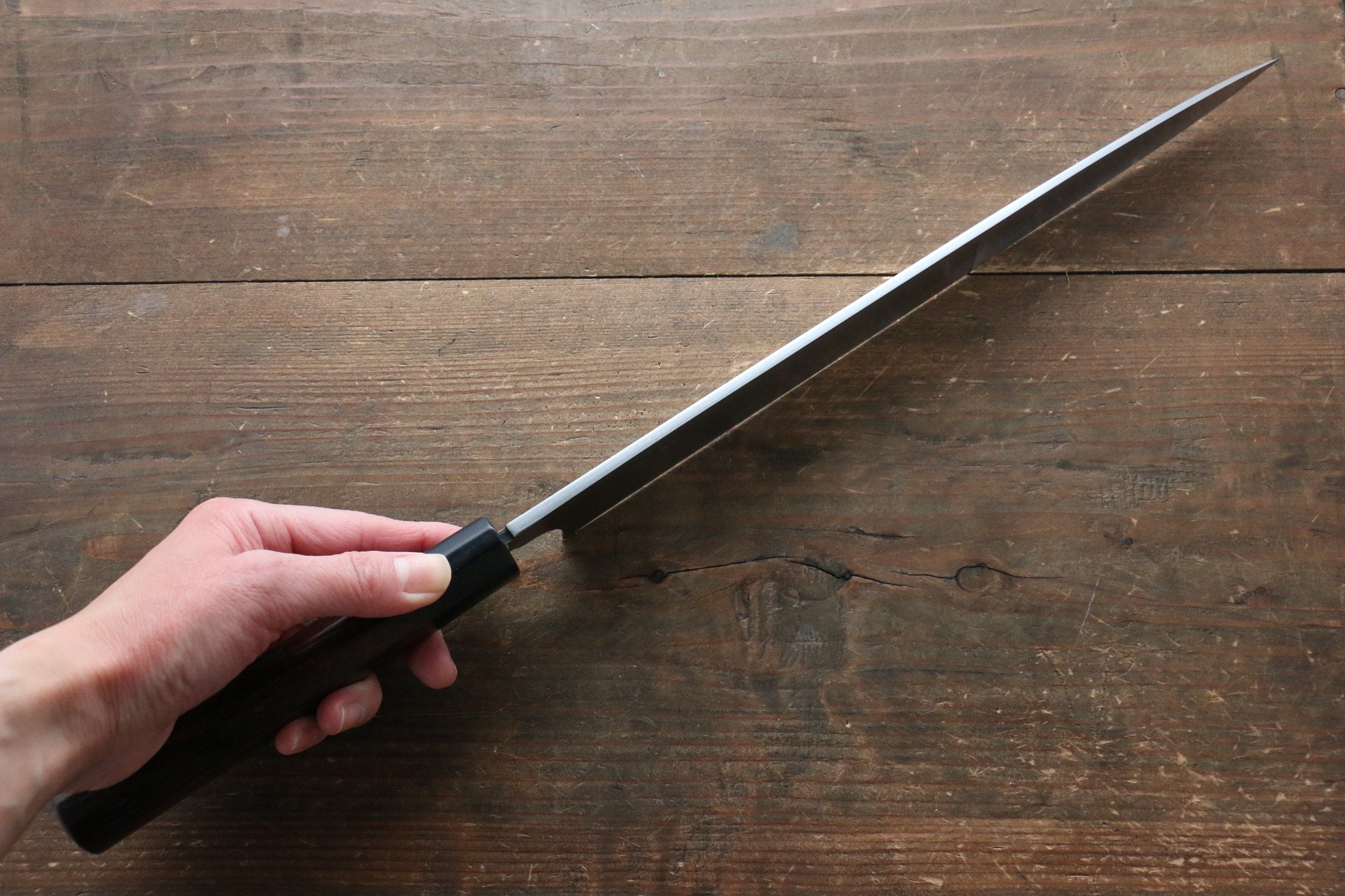 [Left Handed] Hideo Kitaoka Blue Steel No.2 Damascus Yanagiba 300mm with Shitan Handle - Seisuke Knife