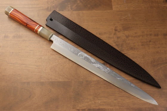 Sakai Takayuki Tenryu Uzushio Blue Steel No.2 Dragon Engraved Yanagiba 300mm Red Ebony Wood Handle with Sheath - Seisuke Knife