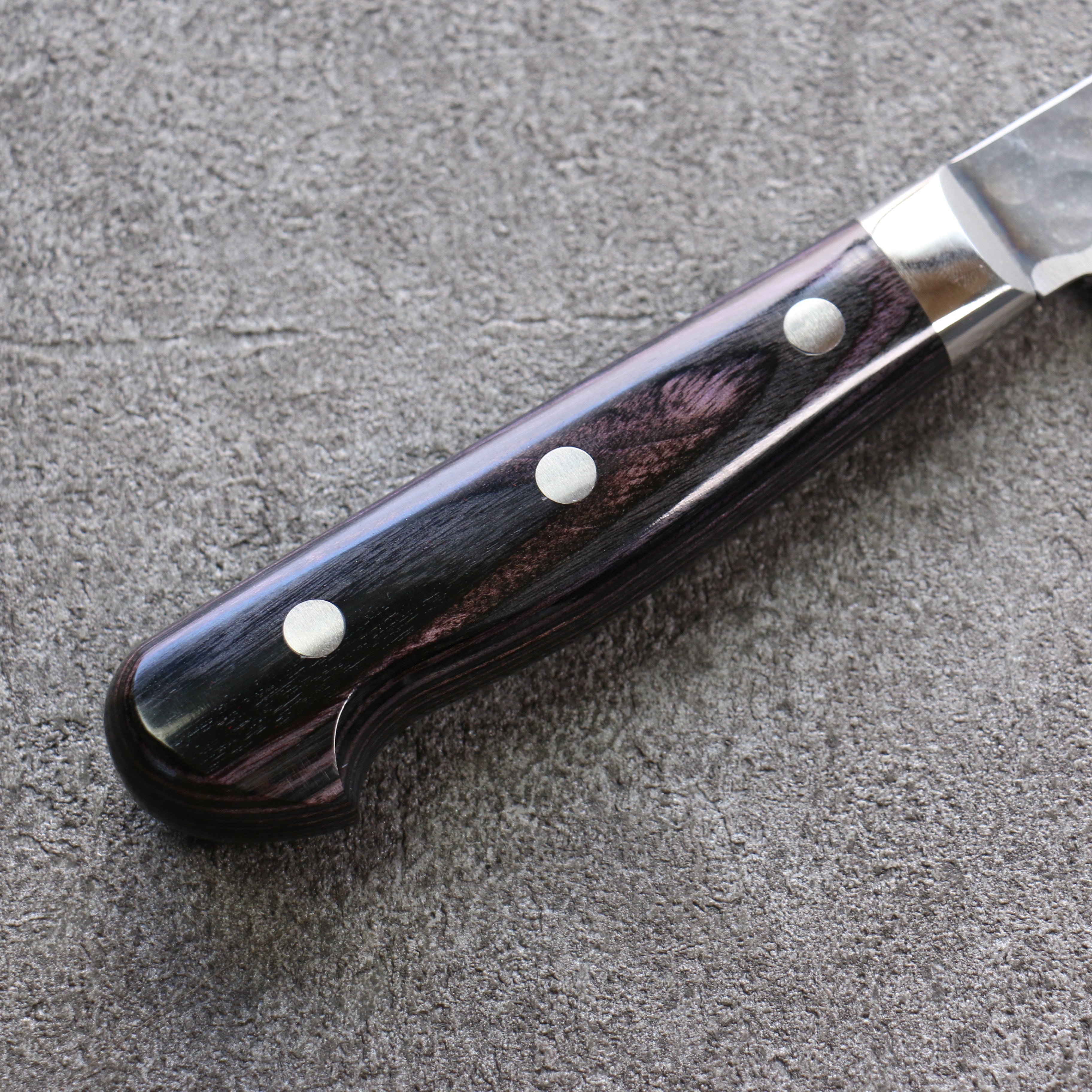 Yoshimi Kato Blue Super Hammered(Maru) Kurouchi Kiritsuke Petty-Utility 150mm Purple Pakka wood Handle - Seisuke Knife