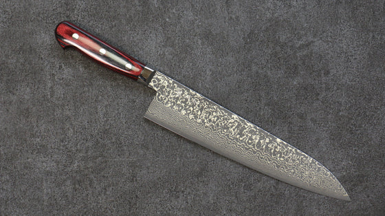 Yoshimi Kato VG10 Damascus Gyuto 240mm Red Pakka wood Handle - Seisuke Knife