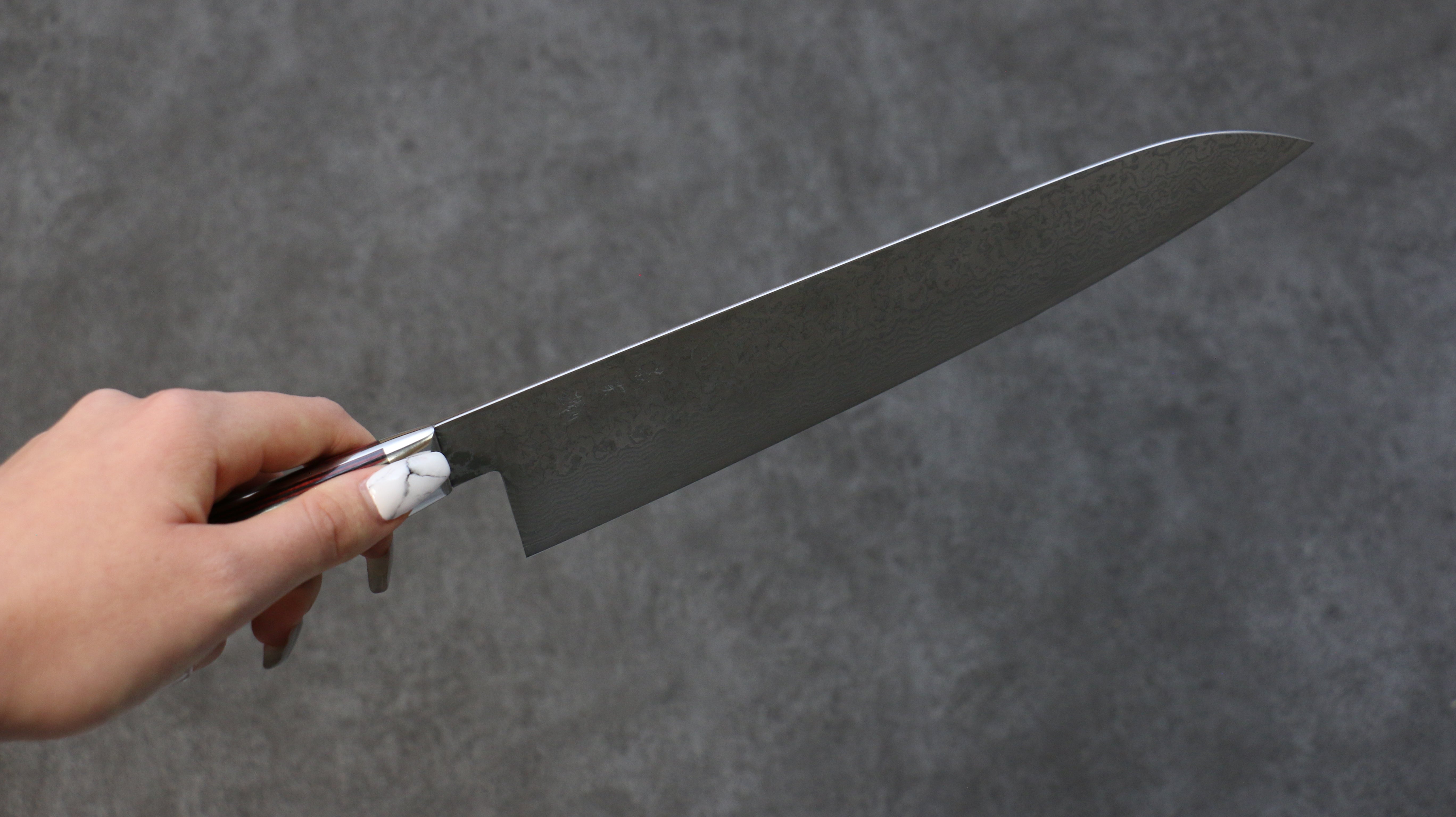 Yoshimi Kato VG10 Damascus Gyuto 240mm Red Pakka wood Handle - Seisuke Knife