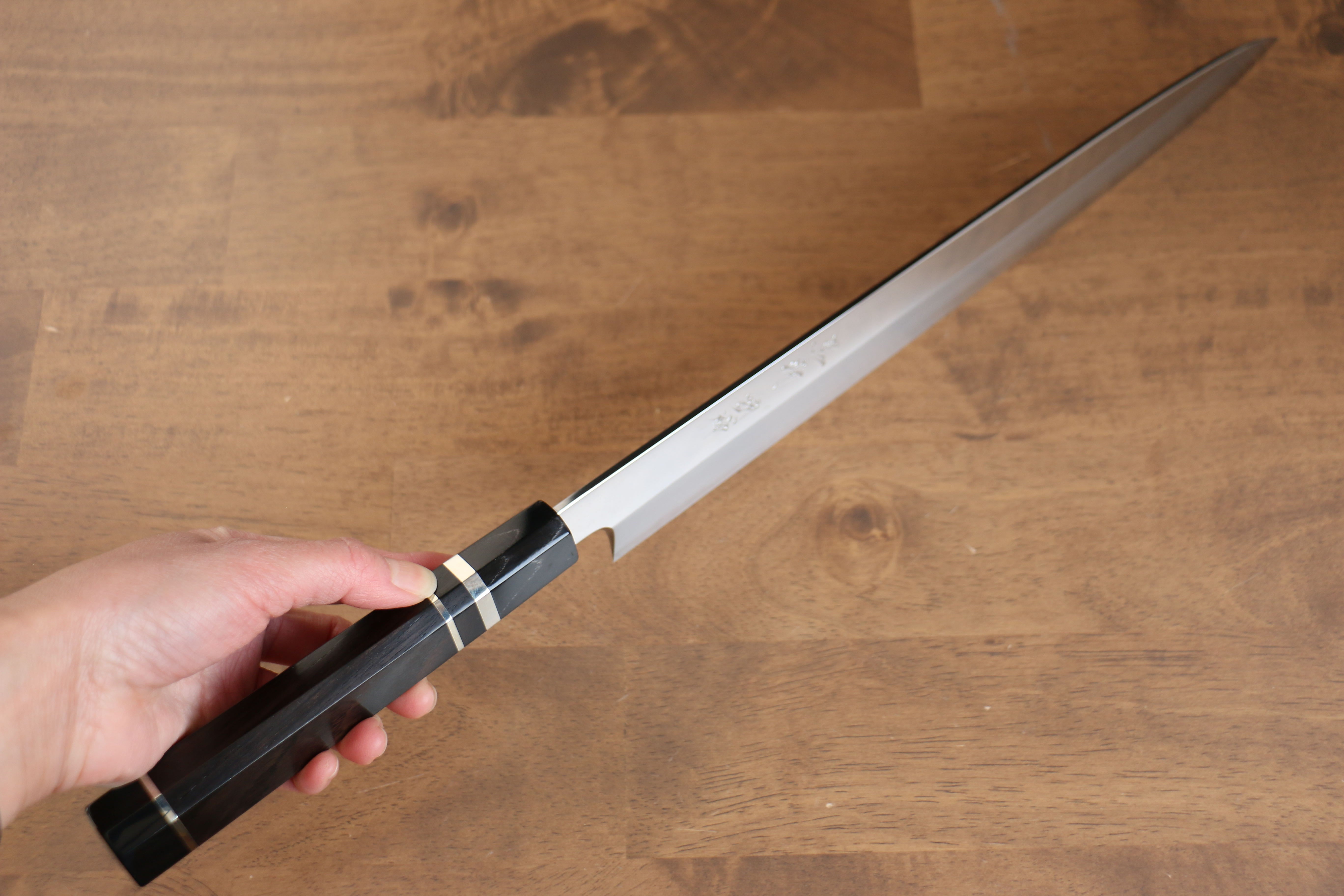Yu Kurosaki Kurosaki ��� Myojin SG2 Mirrored Finish Yanagiba 330mm Ebony with Double Water Buffalo Ring Handle with Sheath - Seisuke Knife